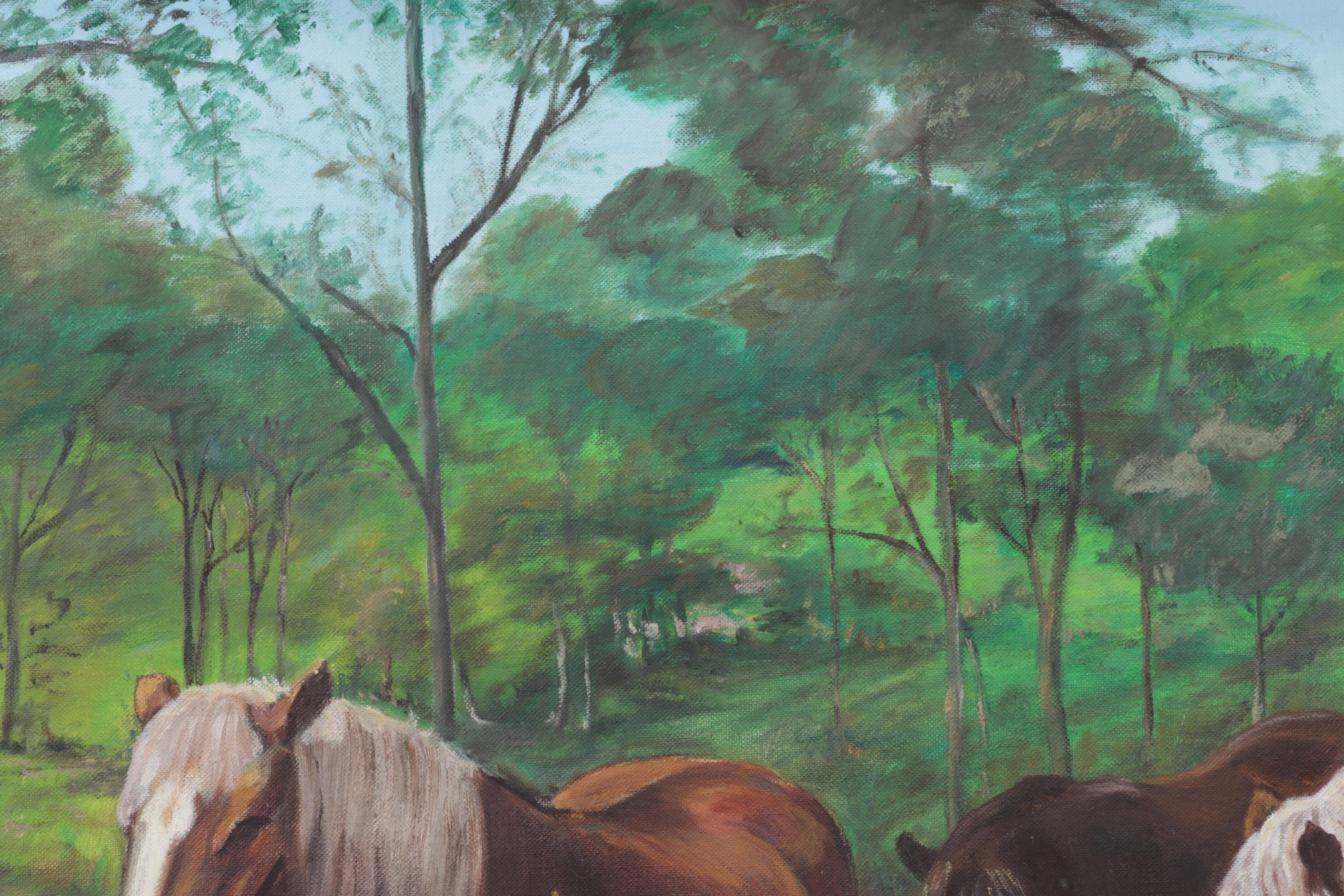 Pastoral Oil Painting of a Boy and His Horses, 1973