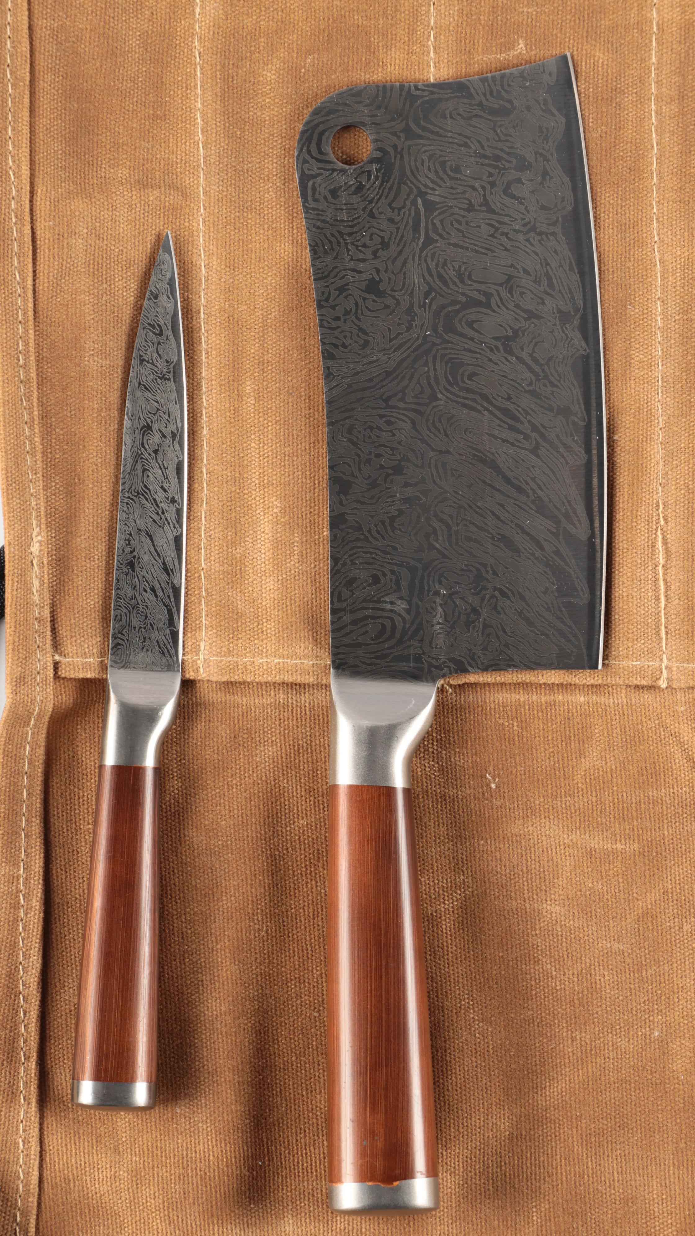 Wooden Handled Carving Set with Knife Roll