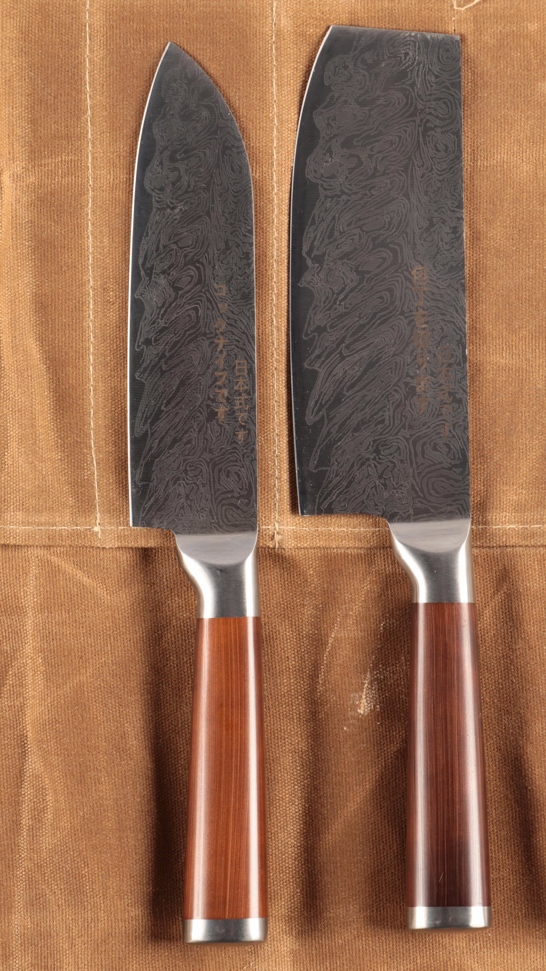 Wooden Handled Carving Set with Knife Roll