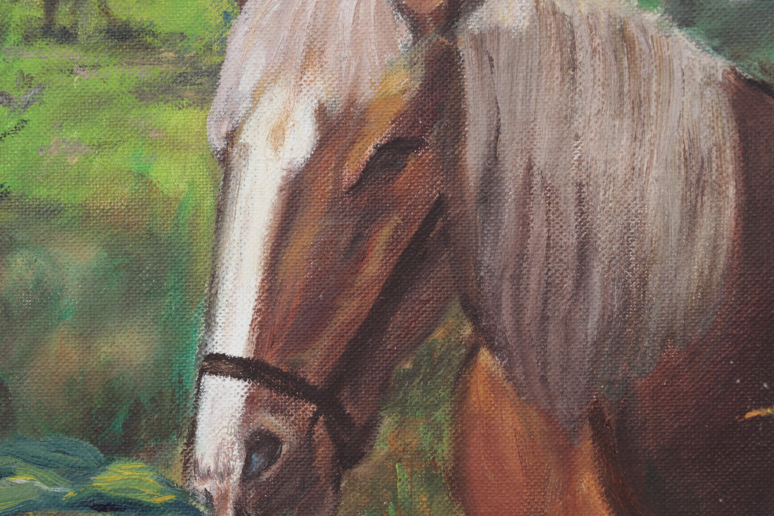 Pastoral Oil Painting of a Boy and His Horses, 1973