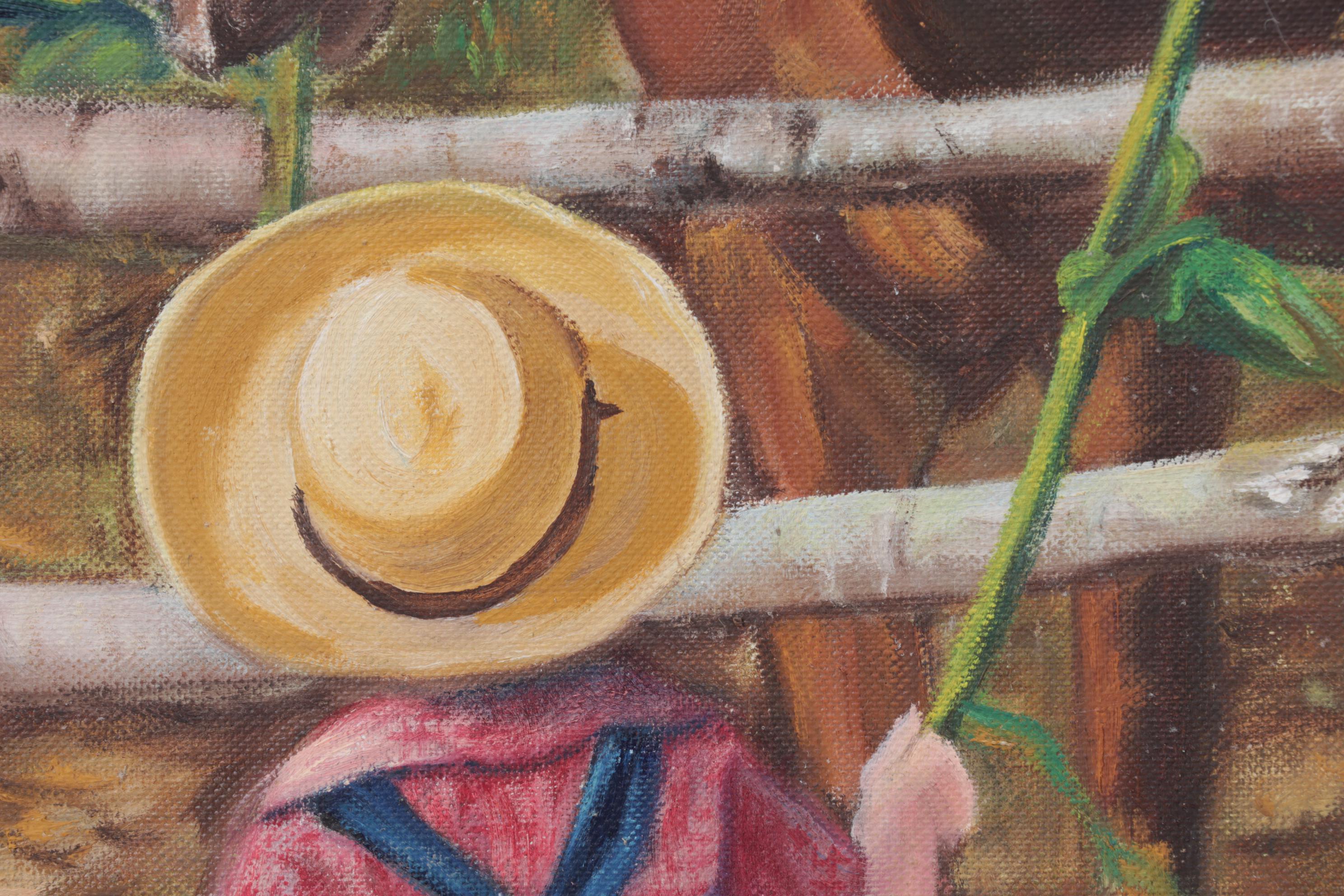 Pastoral Oil Painting of a Boy and His Horses, 1973