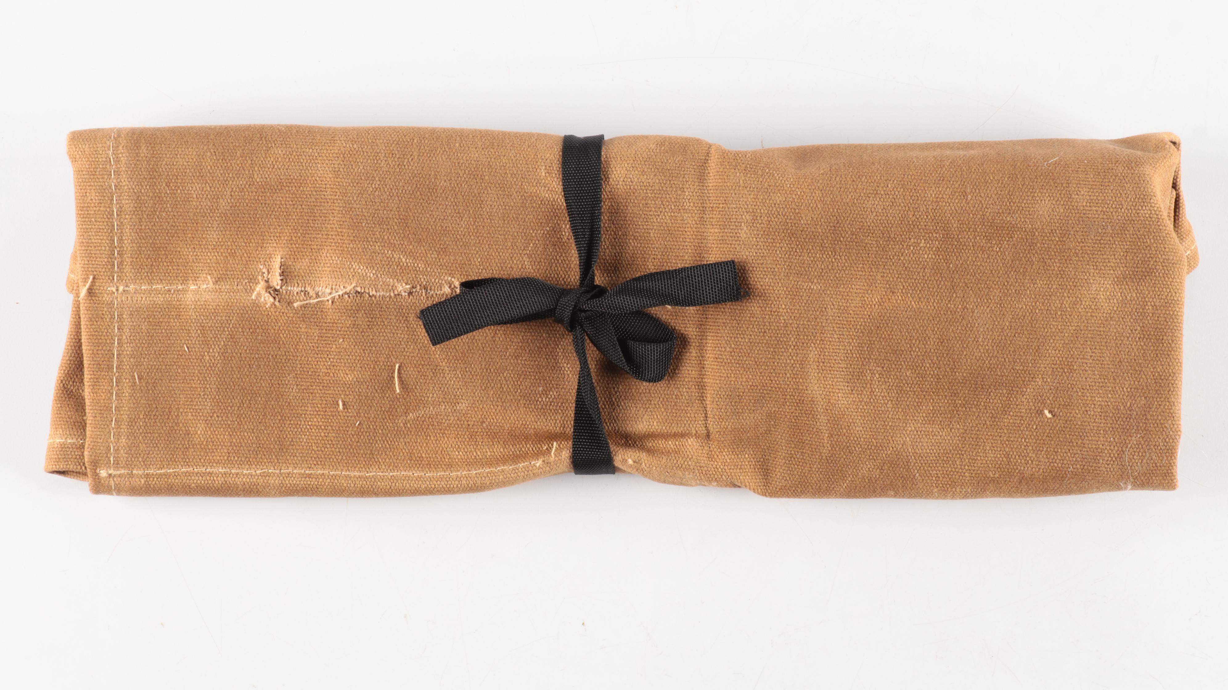 Wooden Handled Carving Set with Knife Roll