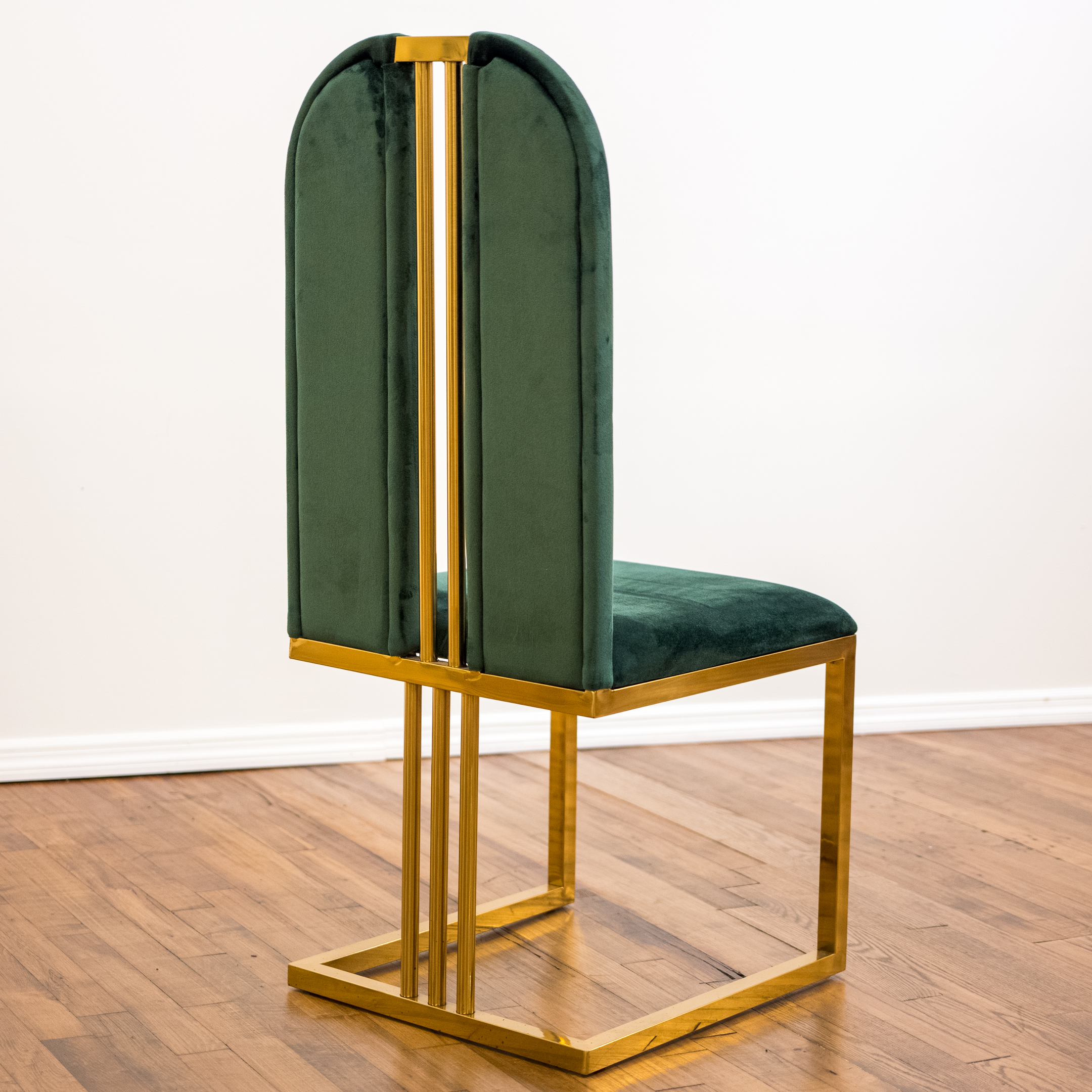 Eight Neuu Design Emporium Modern Brass and Green Velvet-Upholstered Side Chairs