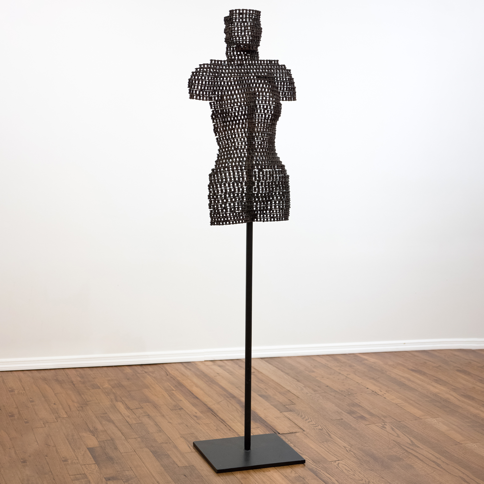 Female-Form Welded Chain Sculpture on Adjustable Stand