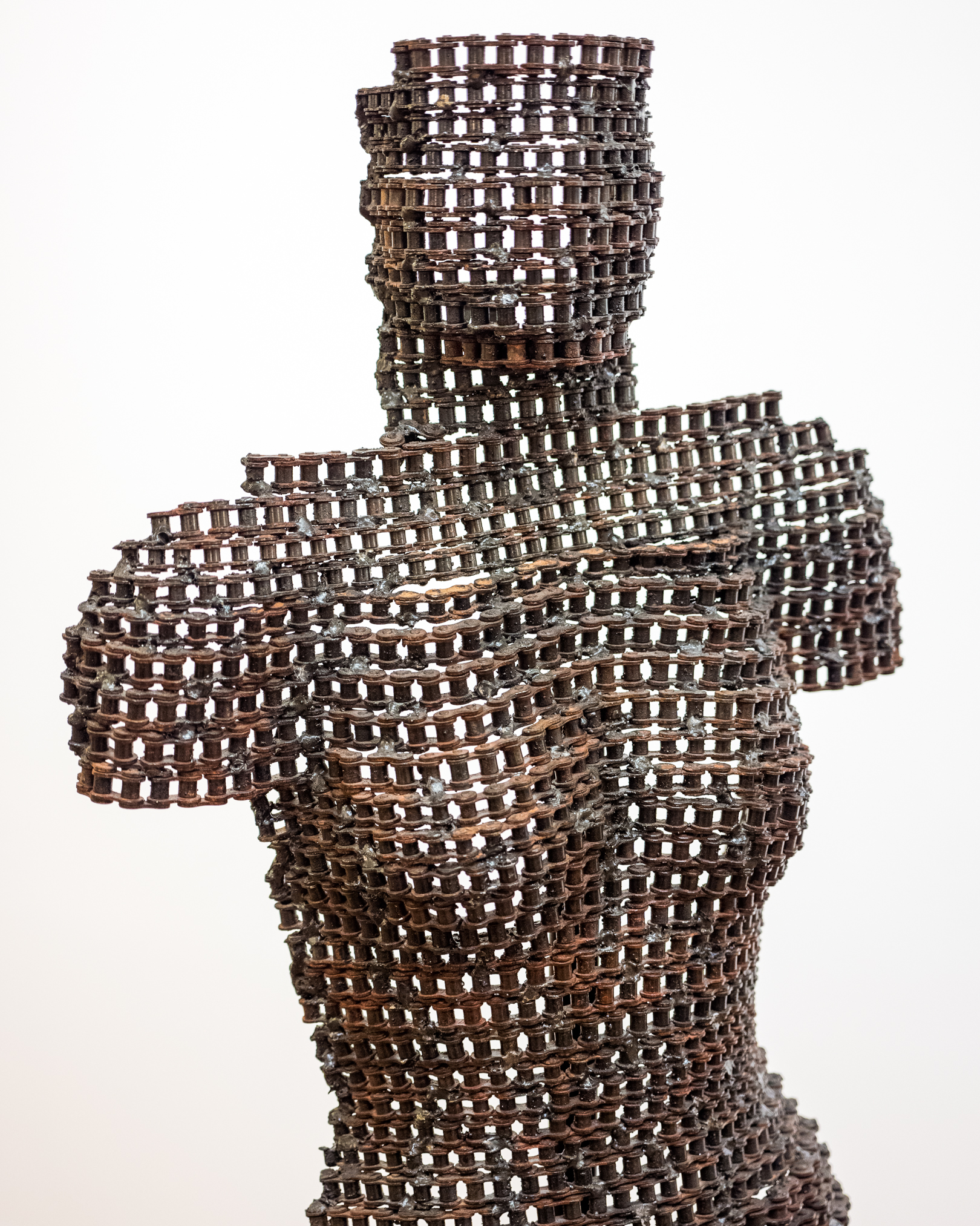 Female-Form Welded Chain Sculpture on Adjustable Stand