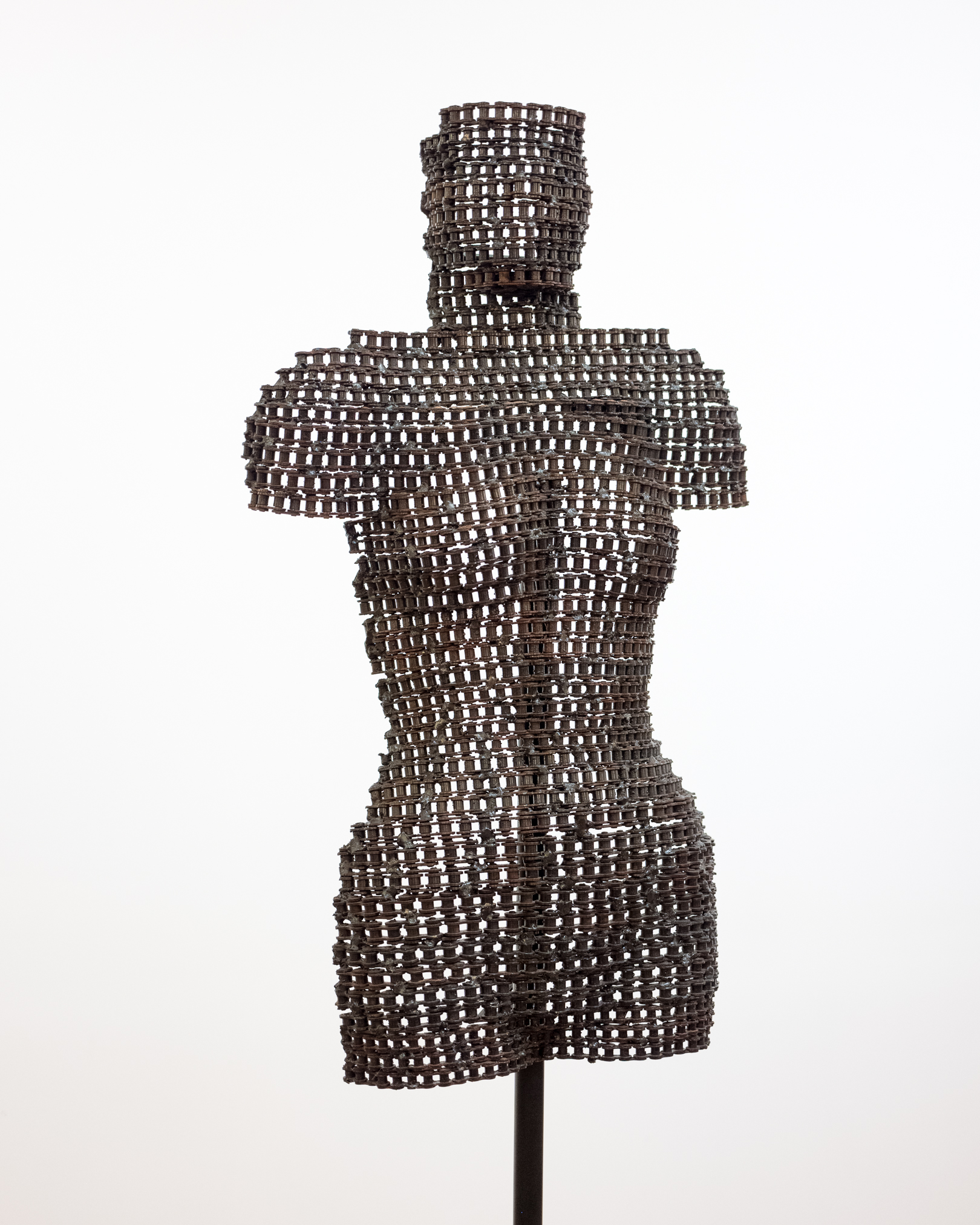 Female-Form Welded Chain Sculpture on Adjustable Stand