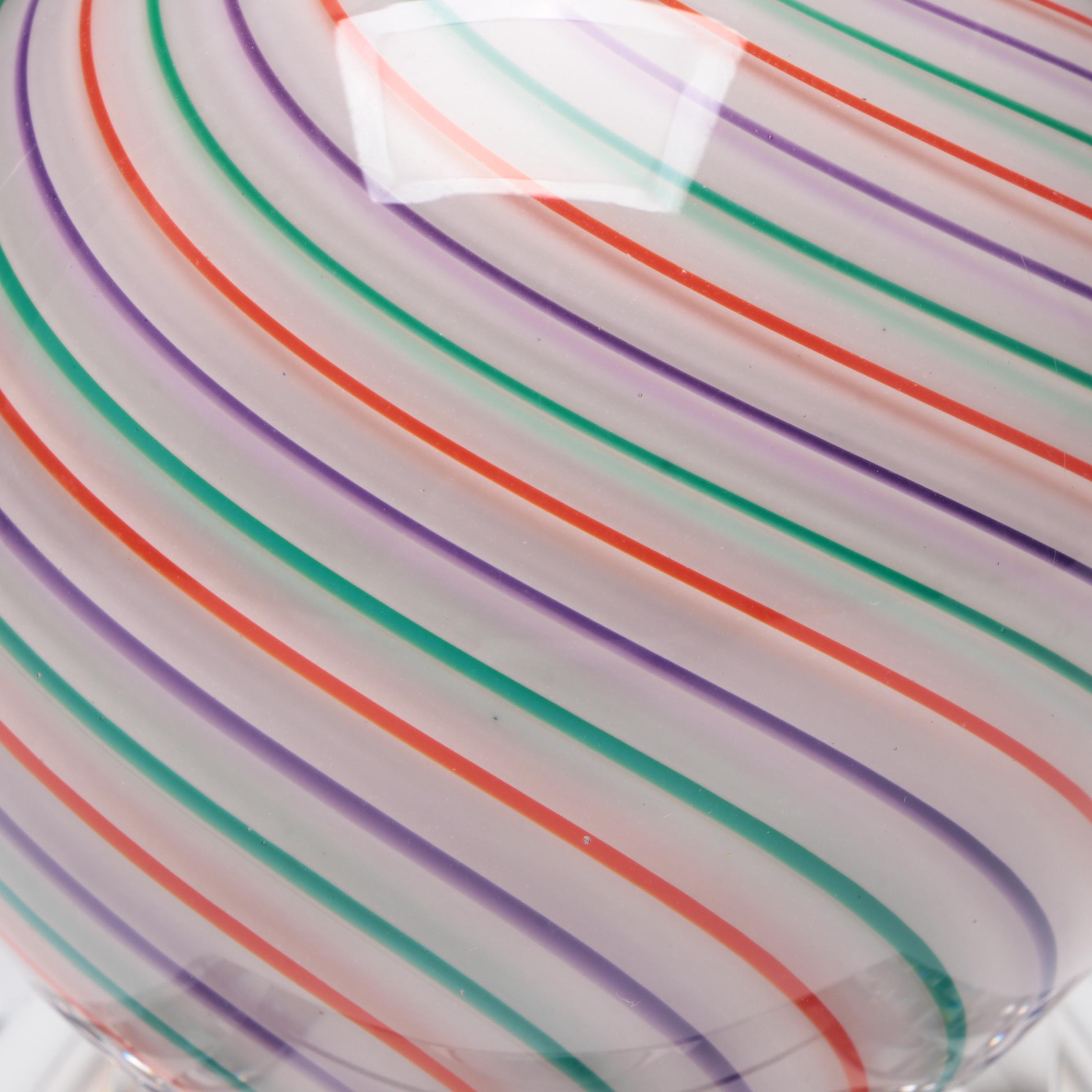 Mark Matthews Multicolor Filigrana Art Glass Sphere on Cut Crystal Base,1991