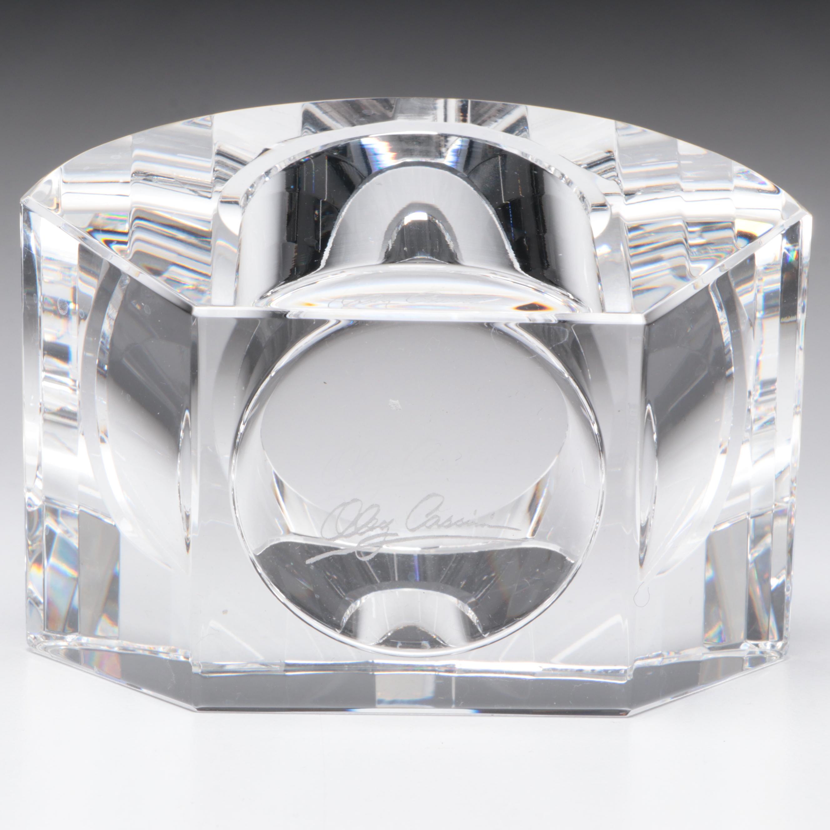 Mark Matthews Multicolor Filigrana Art Glass Sphere on Cut Crystal Base,1991