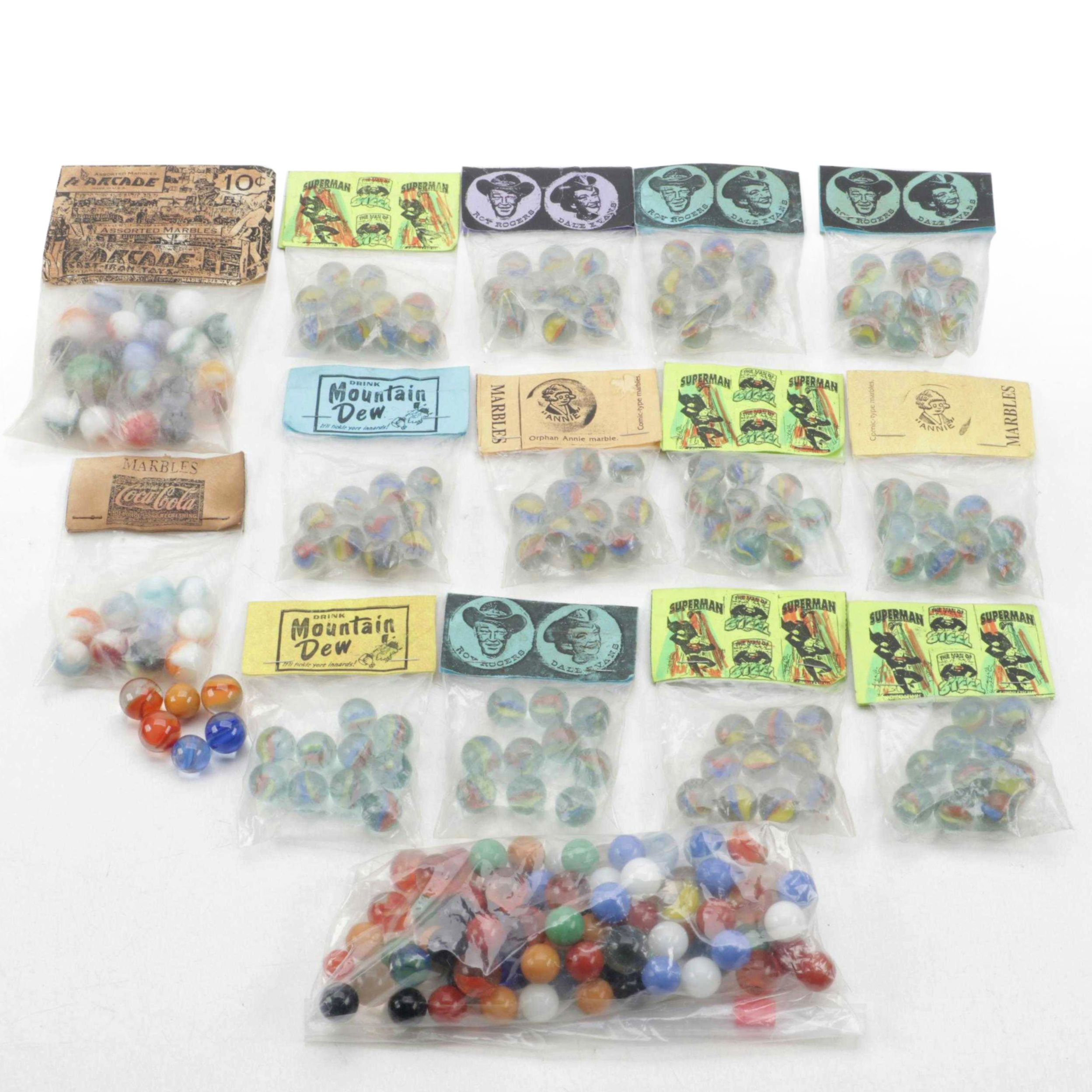 Coca-Cola, Mountain Dew and More Collectible Glass Marbles, Mid to Late 20th C