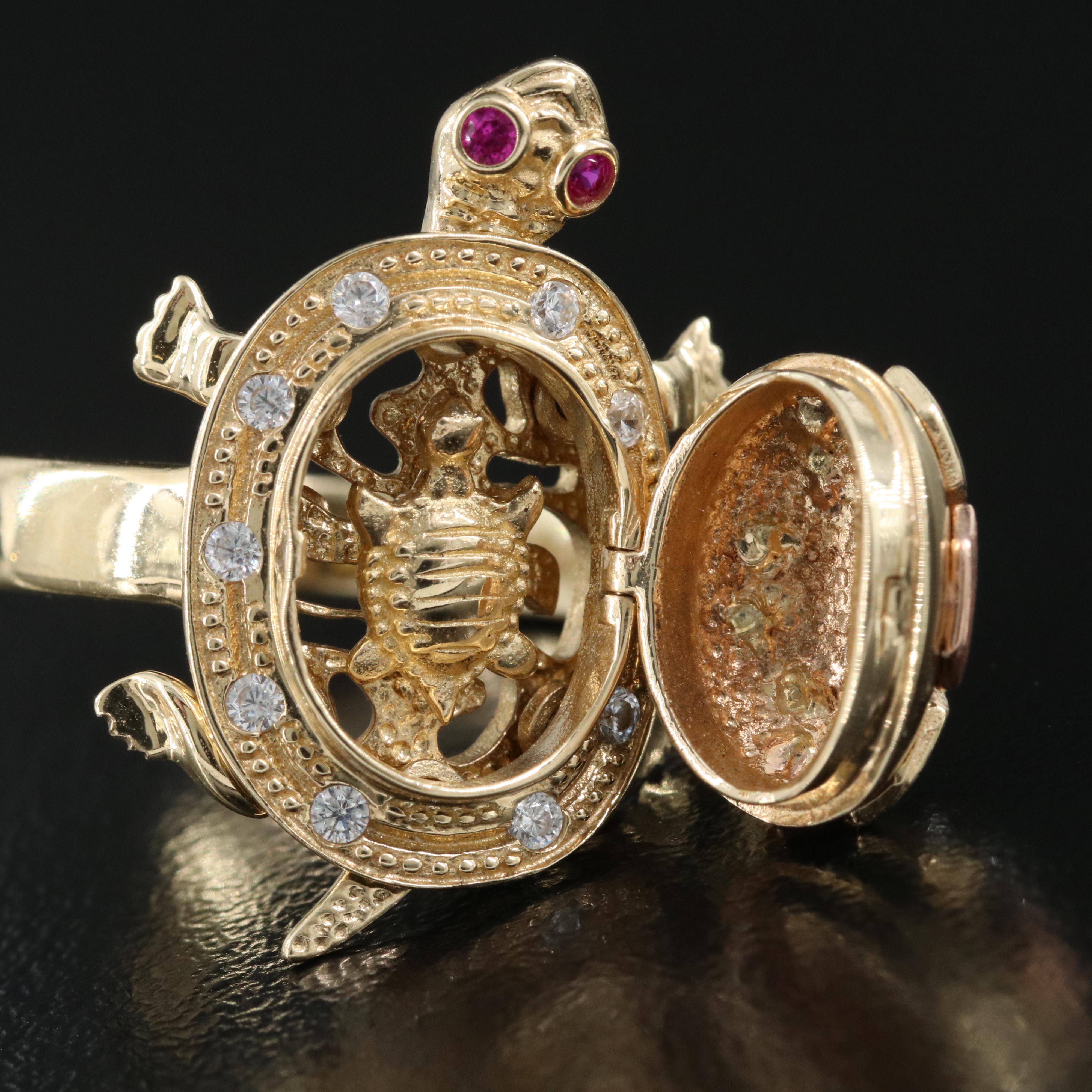 14K Tri-Color Gold Ruby and Cubic Zirconia Articulated Turtle Ring