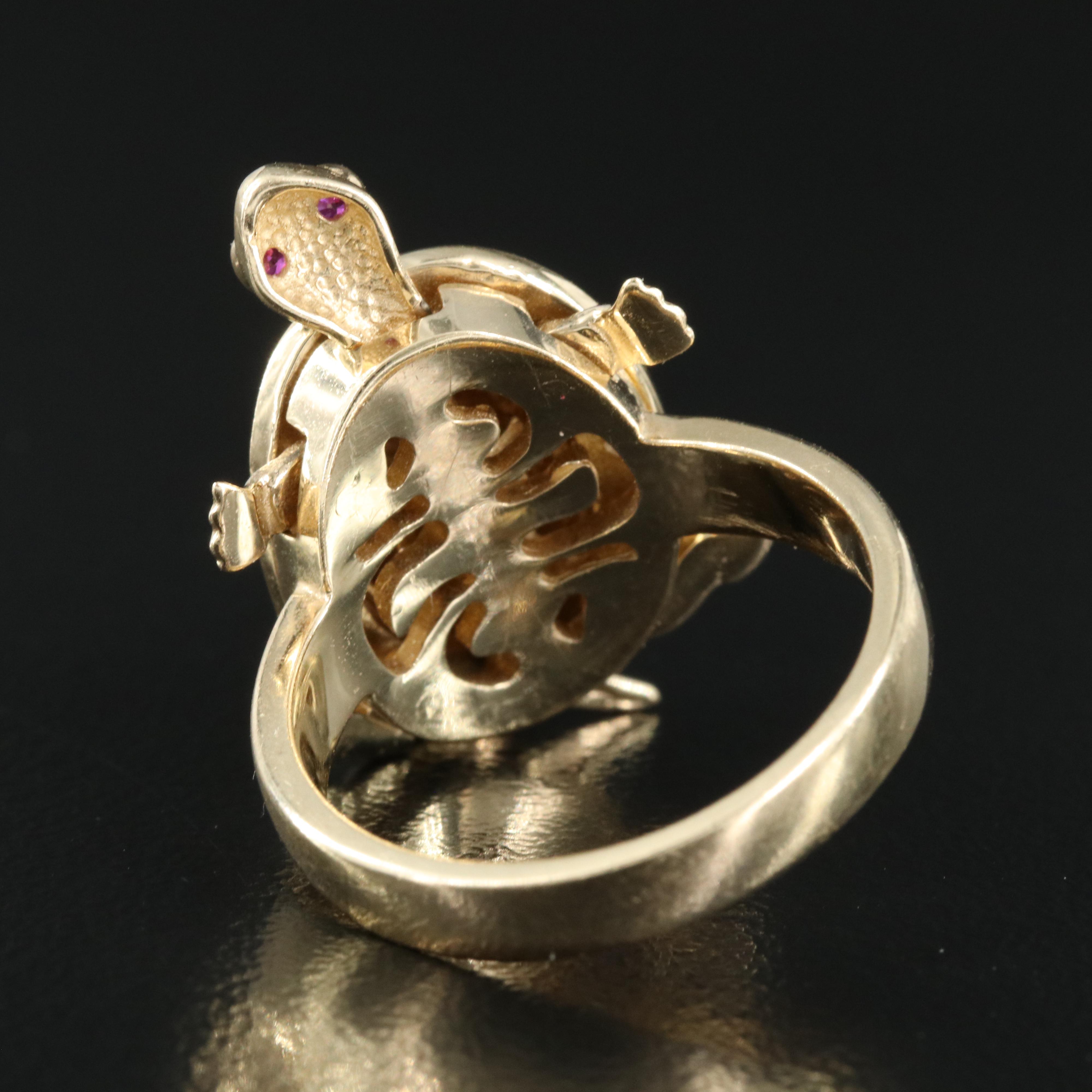 14K Tri-Color Gold Ruby and Cubic Zirconia Articulated Turtle Ring