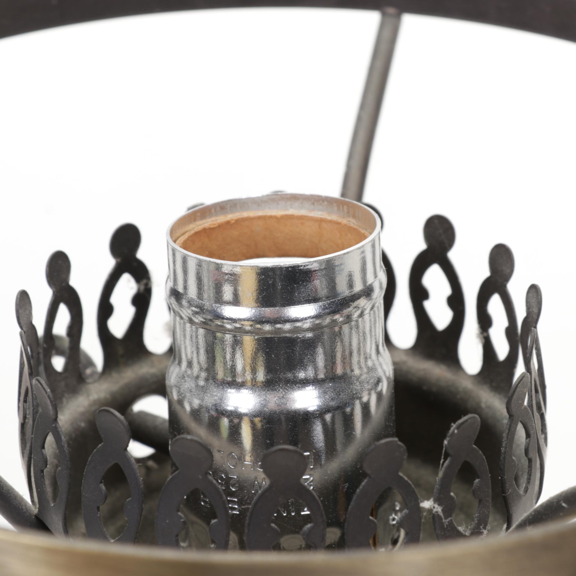 Victorian Style Glass and Metal Lamp, Ceramic Figurines and Porcelain Plates