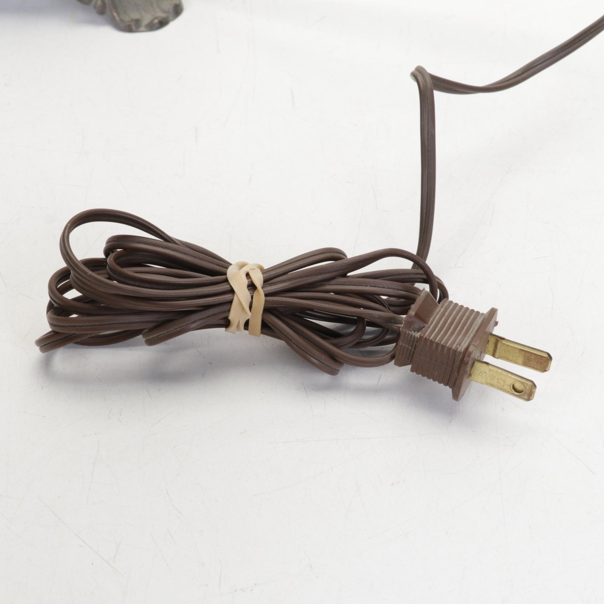 Victorian Style Glass and Metal Lamp, Ceramic Figurines and Porcelain Plates