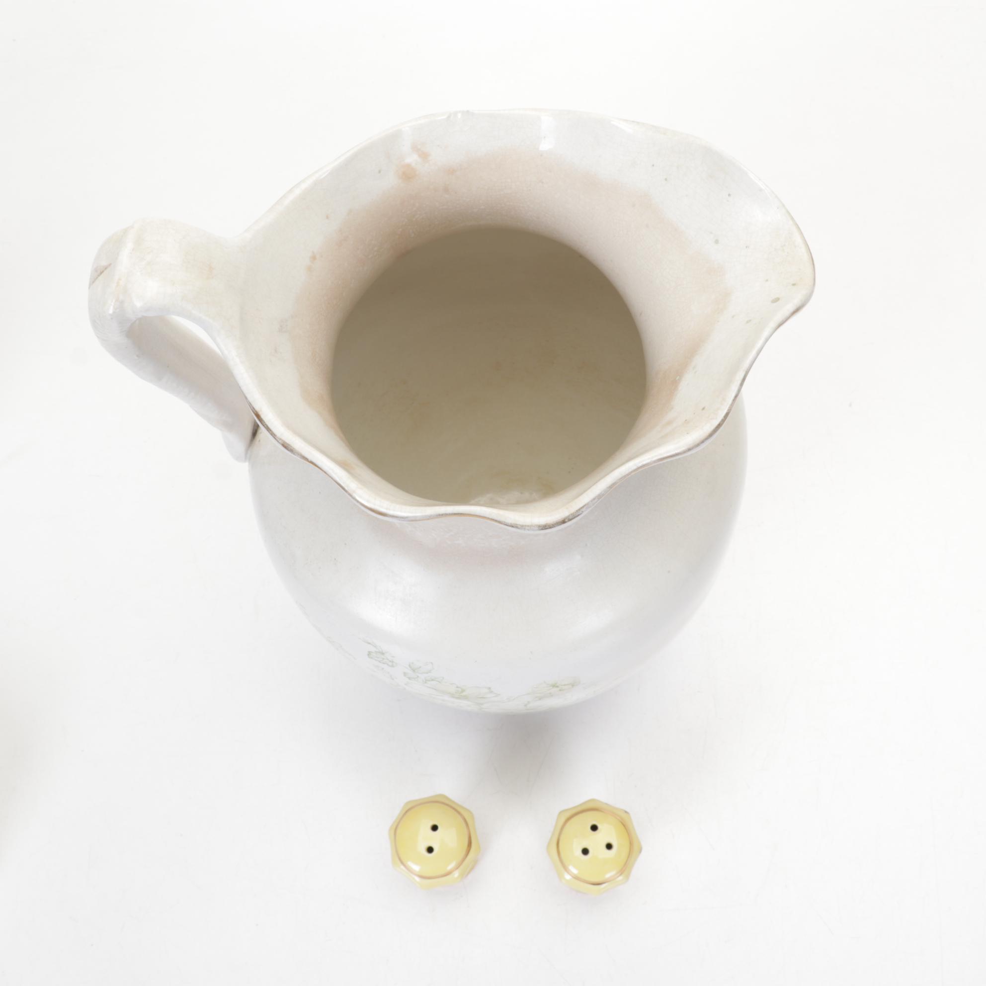 Victorian Style Glass and Metal Lamp, Ceramic Figurines and Porcelain Plates