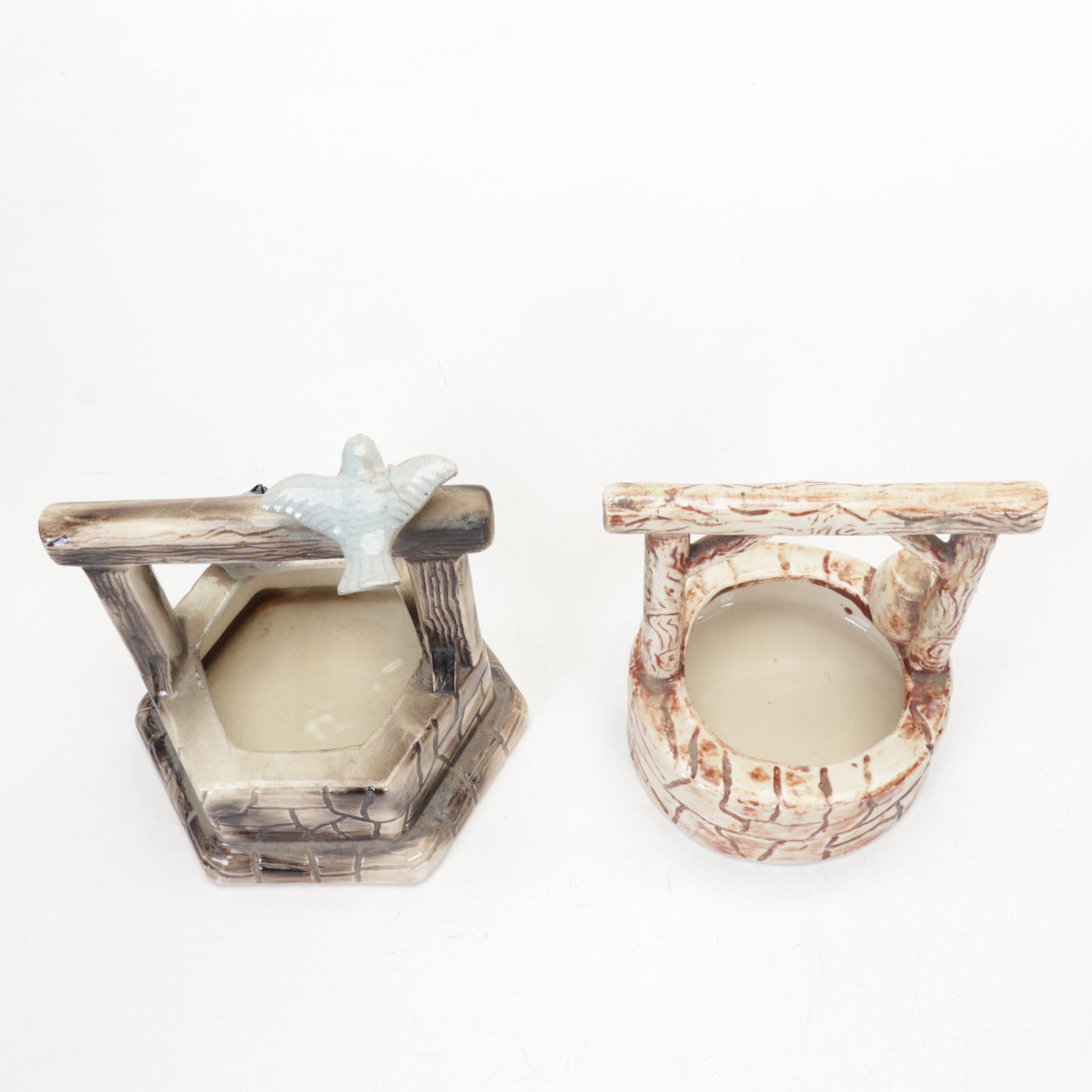 Victorian Style Glass and Metal Lamp, Ceramic Figurines and Porcelain Plates