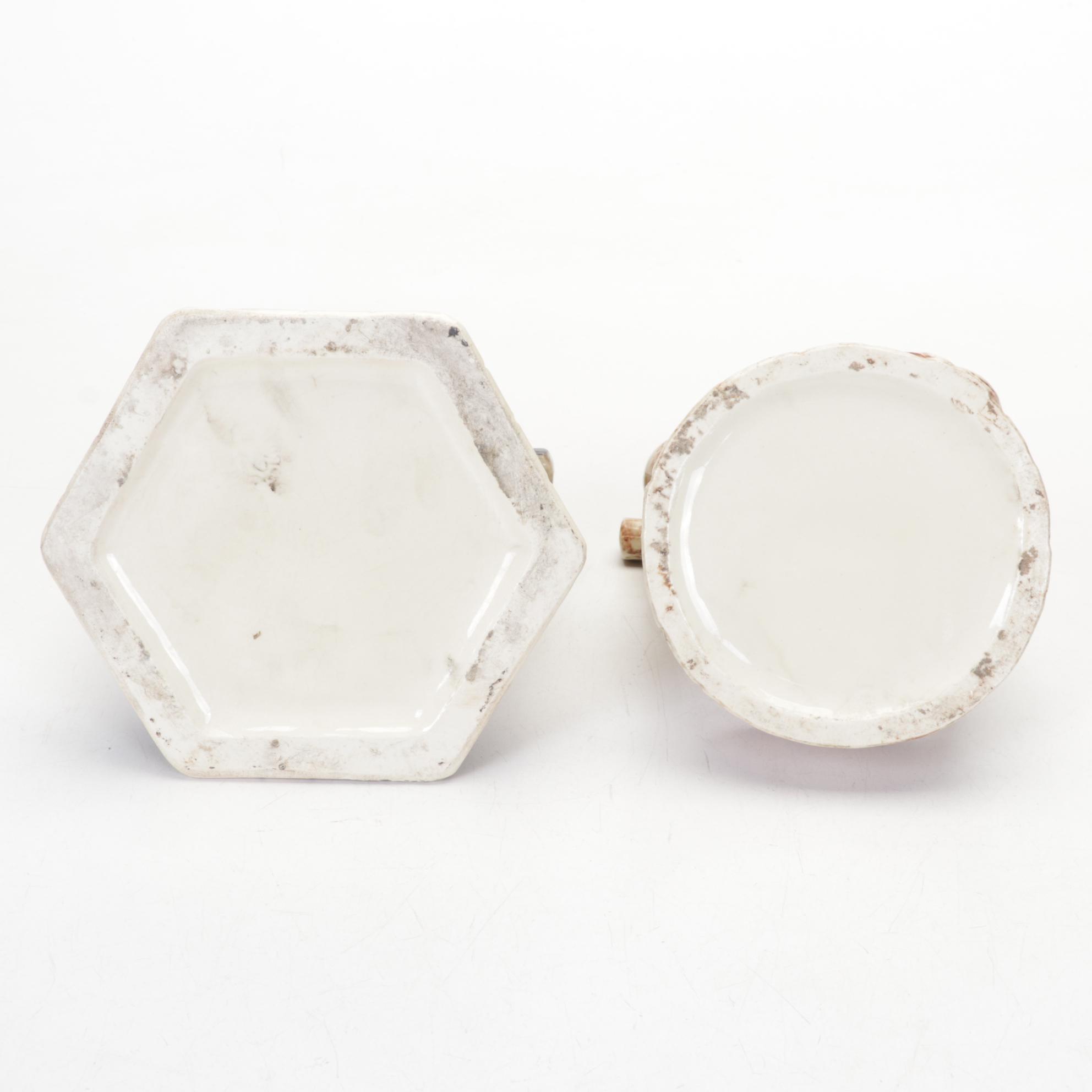 Victorian Style Glass and Metal Lamp, Ceramic Figurines and Porcelain Plates