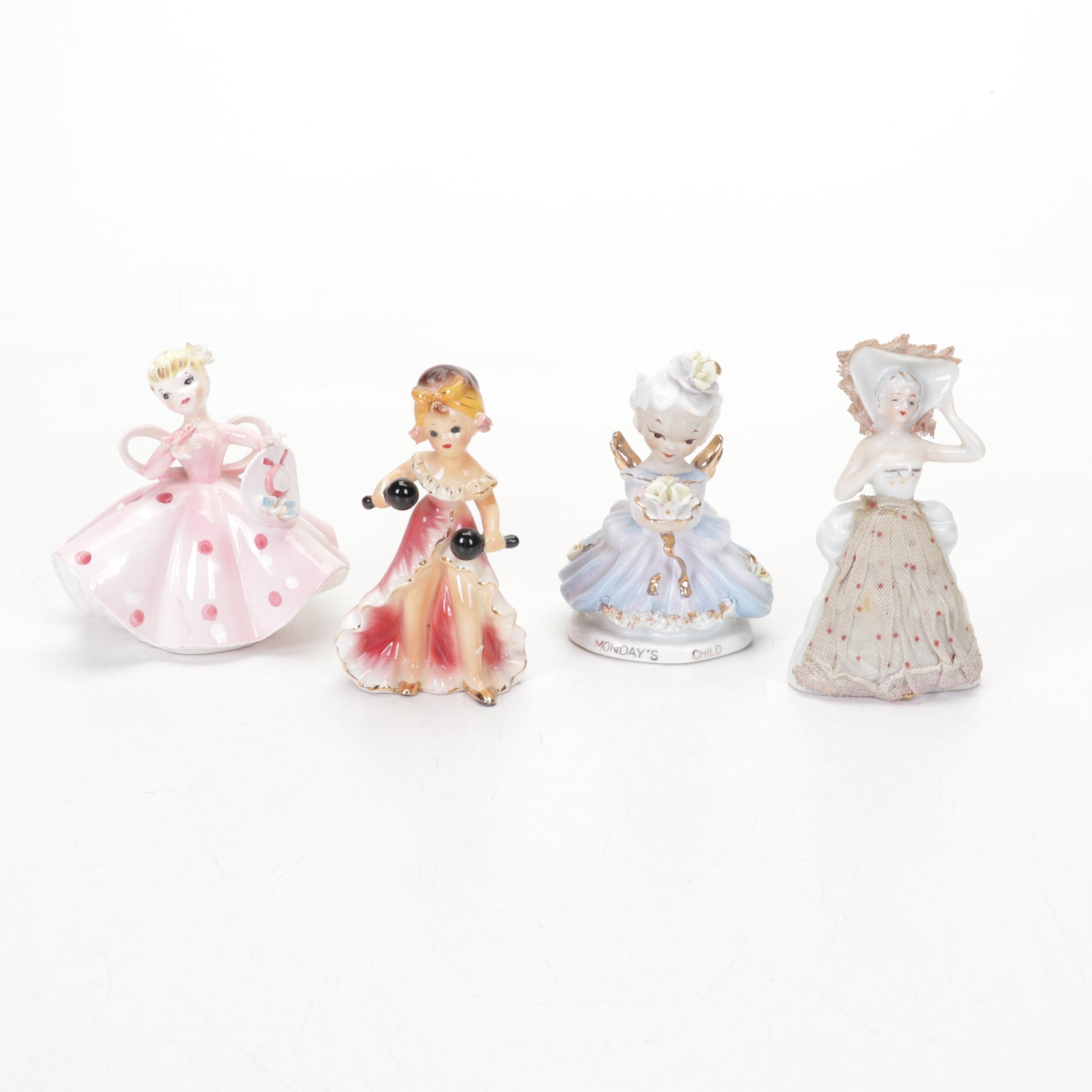 Victorian Style Glass and Metal Lamp, Ceramic Figurines and Porcelain Plates