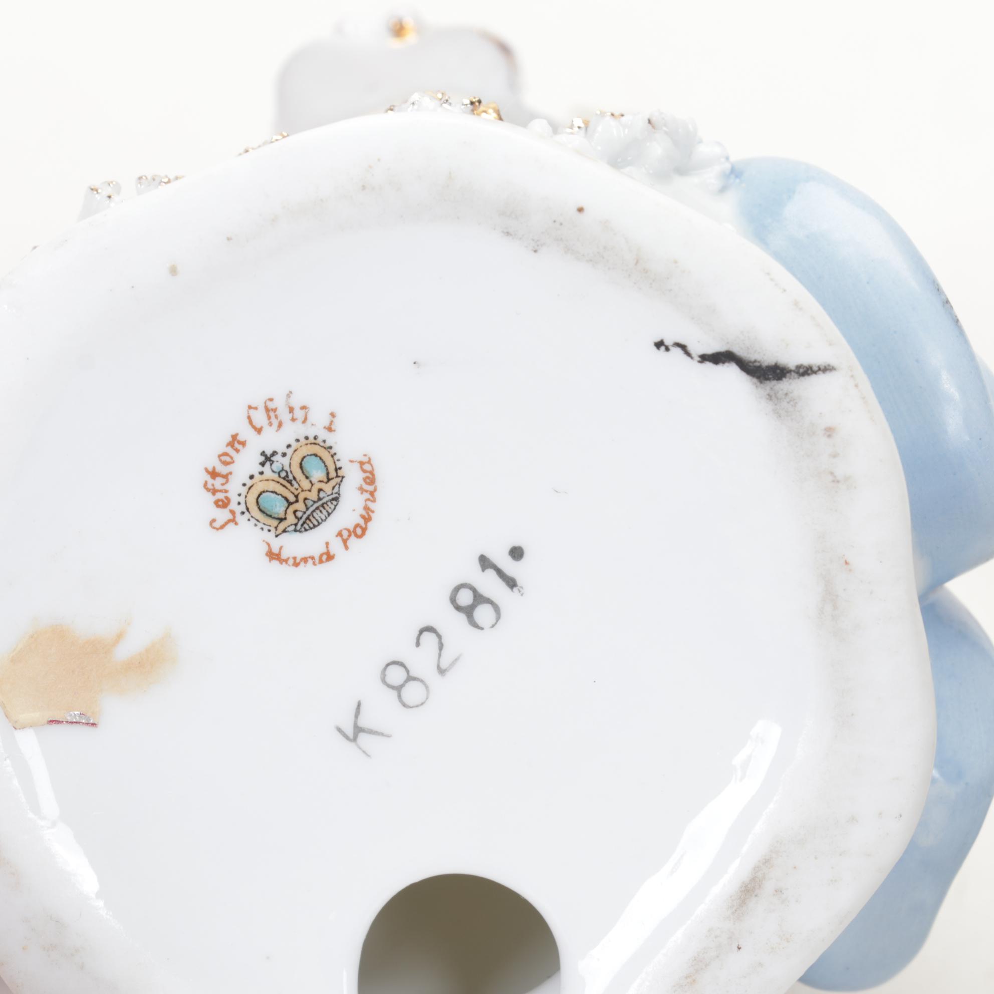 Victorian Style Glass and Metal Lamp, Ceramic Figurines and Porcelain Plates