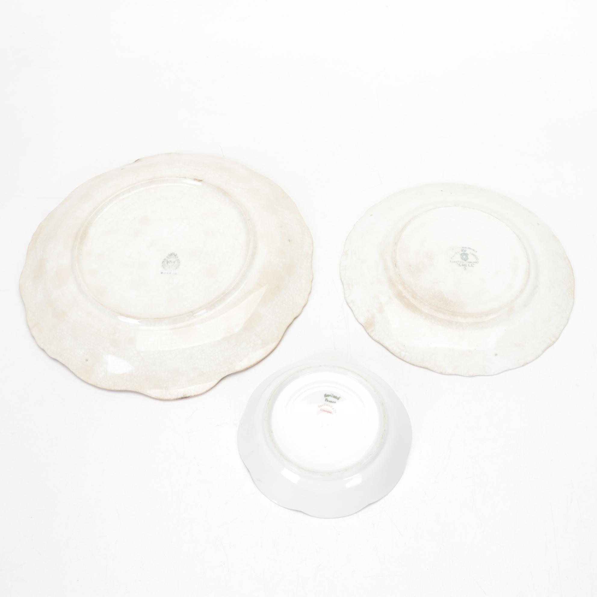 Victorian Style Glass and Metal Lamp, Ceramic Figurines and Porcelain Plates