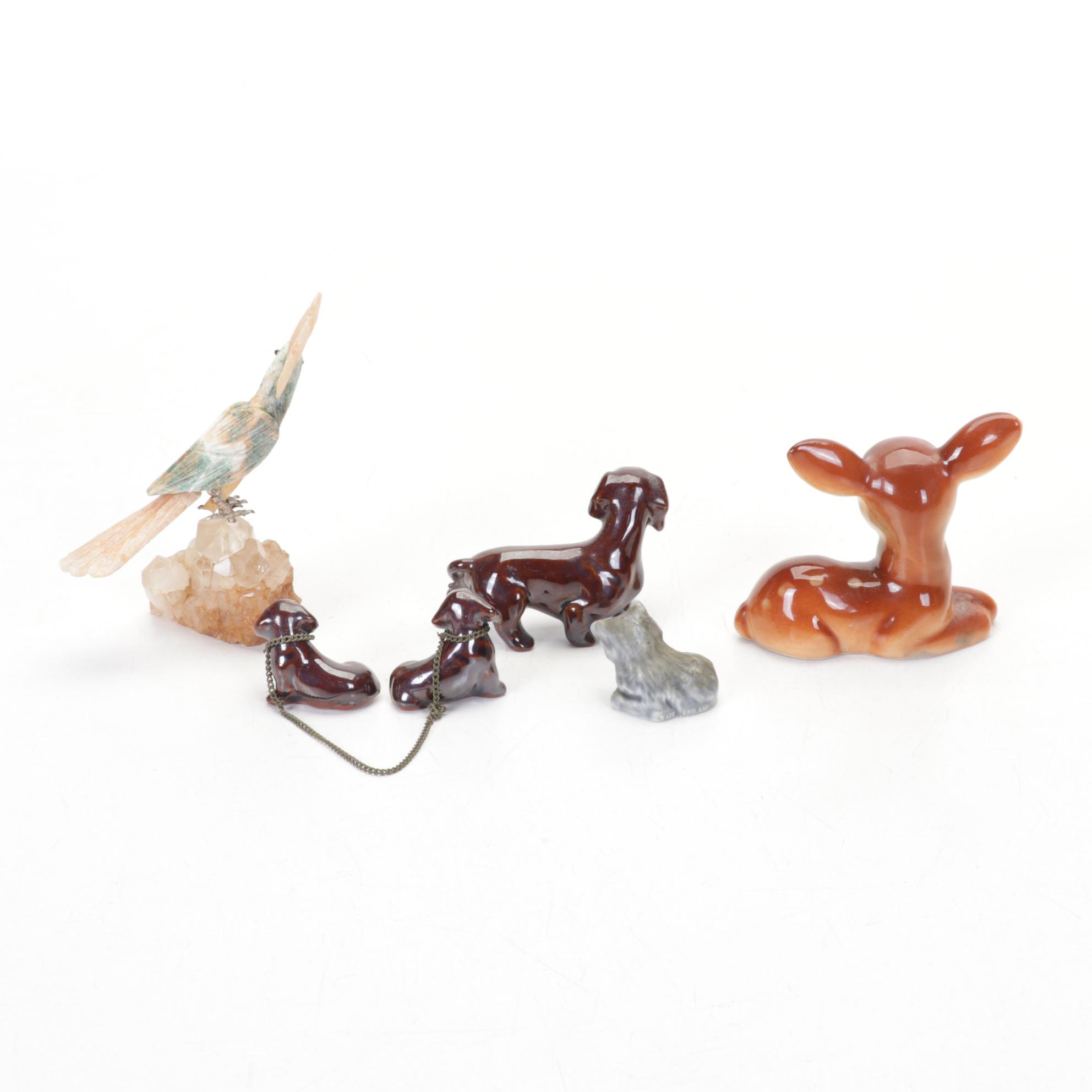 Victorian Style Glass and Metal Lamp, Ceramic Figurines and Porcelain Plates