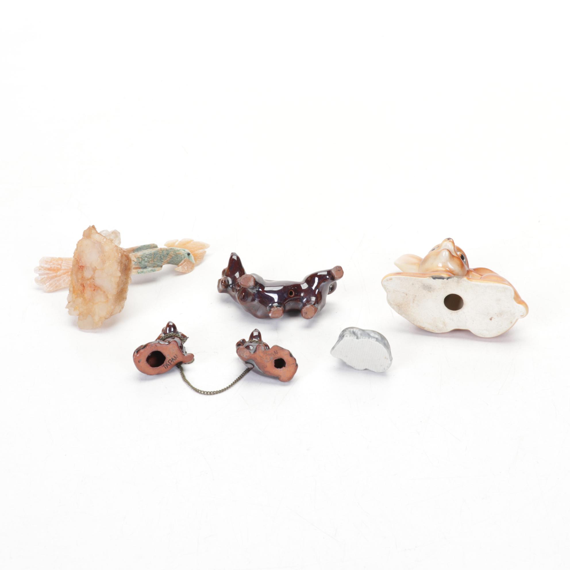 Victorian Style Glass and Metal Lamp, Ceramic Figurines and Porcelain Plates