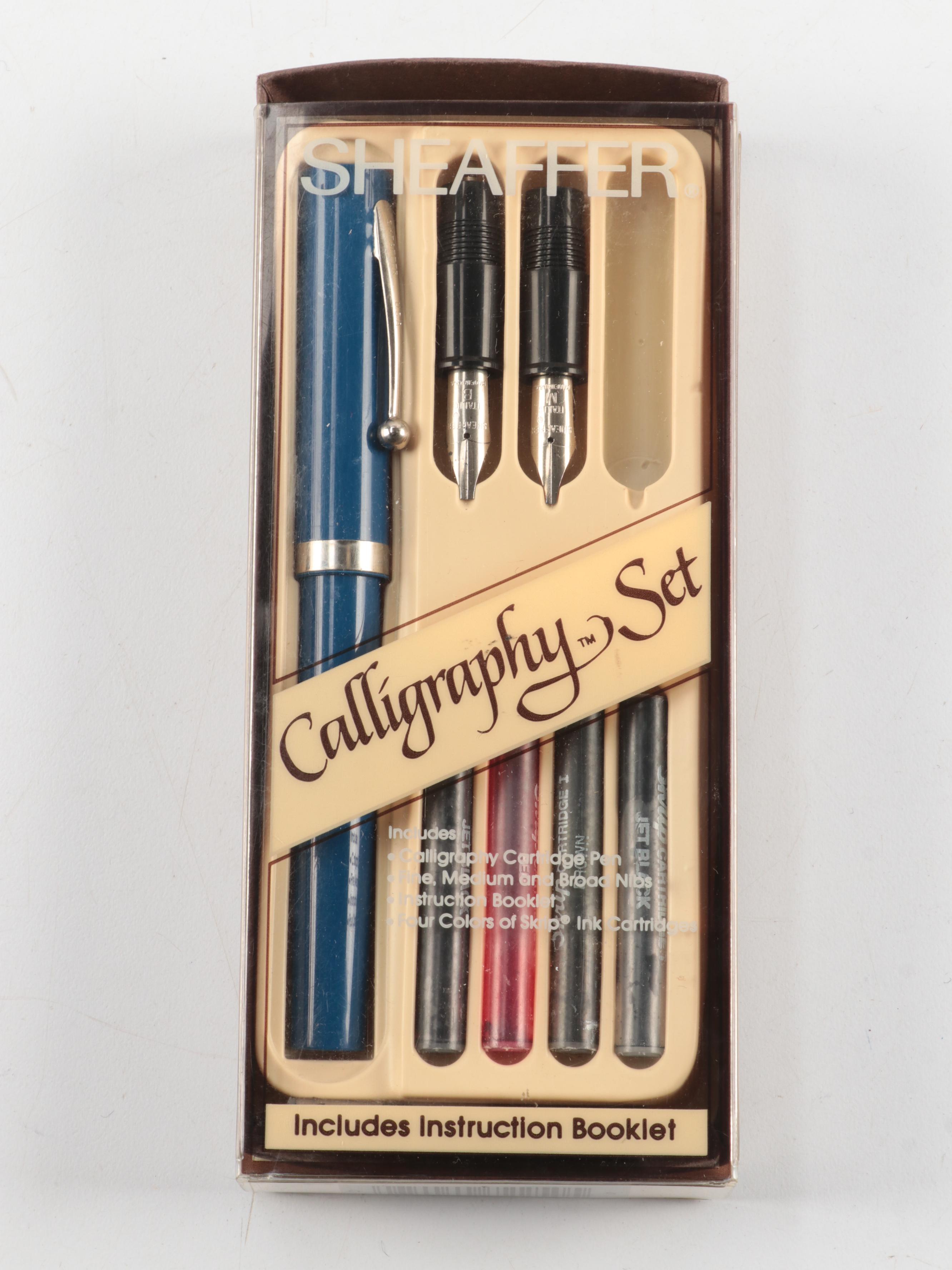 Sheaffer Plastic Fountain Pen and Wood Pen Holder with More Pens