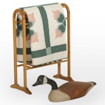French Broad River Decoy Co. Canada Goose with Wood Quilt Rack and Quilt