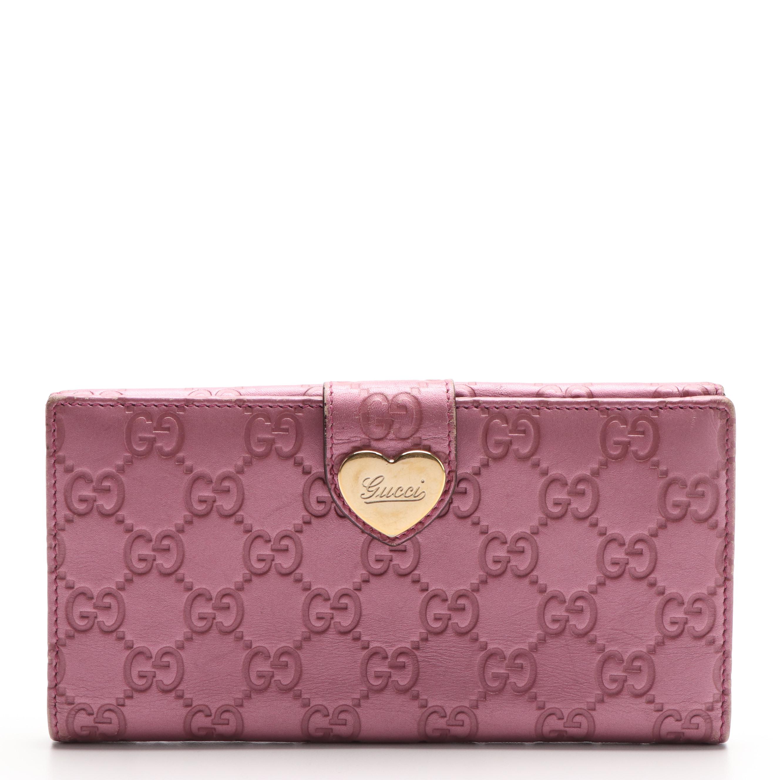 Gucci Guccissima Pink Leather Heart Long Wallet