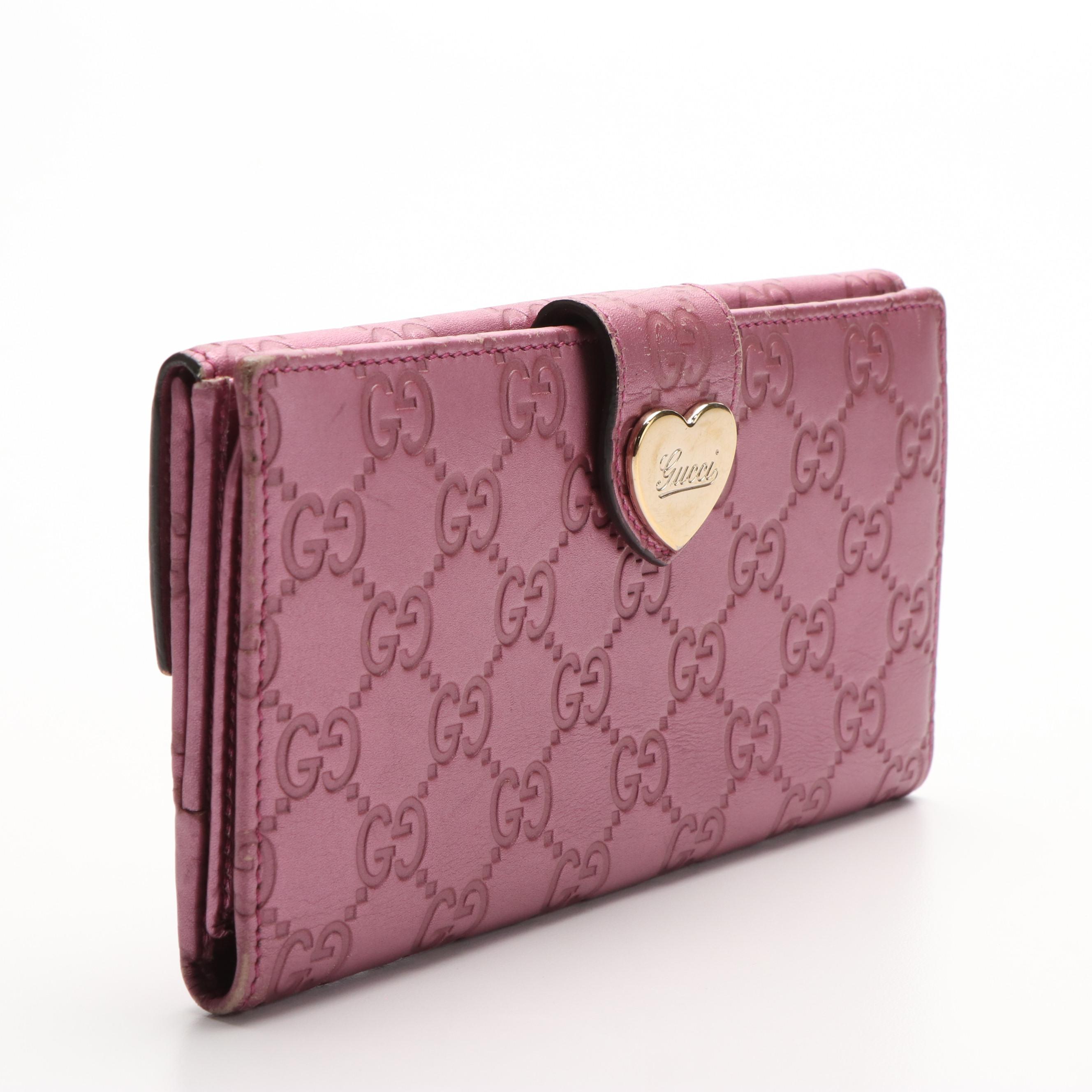 Gucci Guccissima Pink Leather Heart Long Wallet