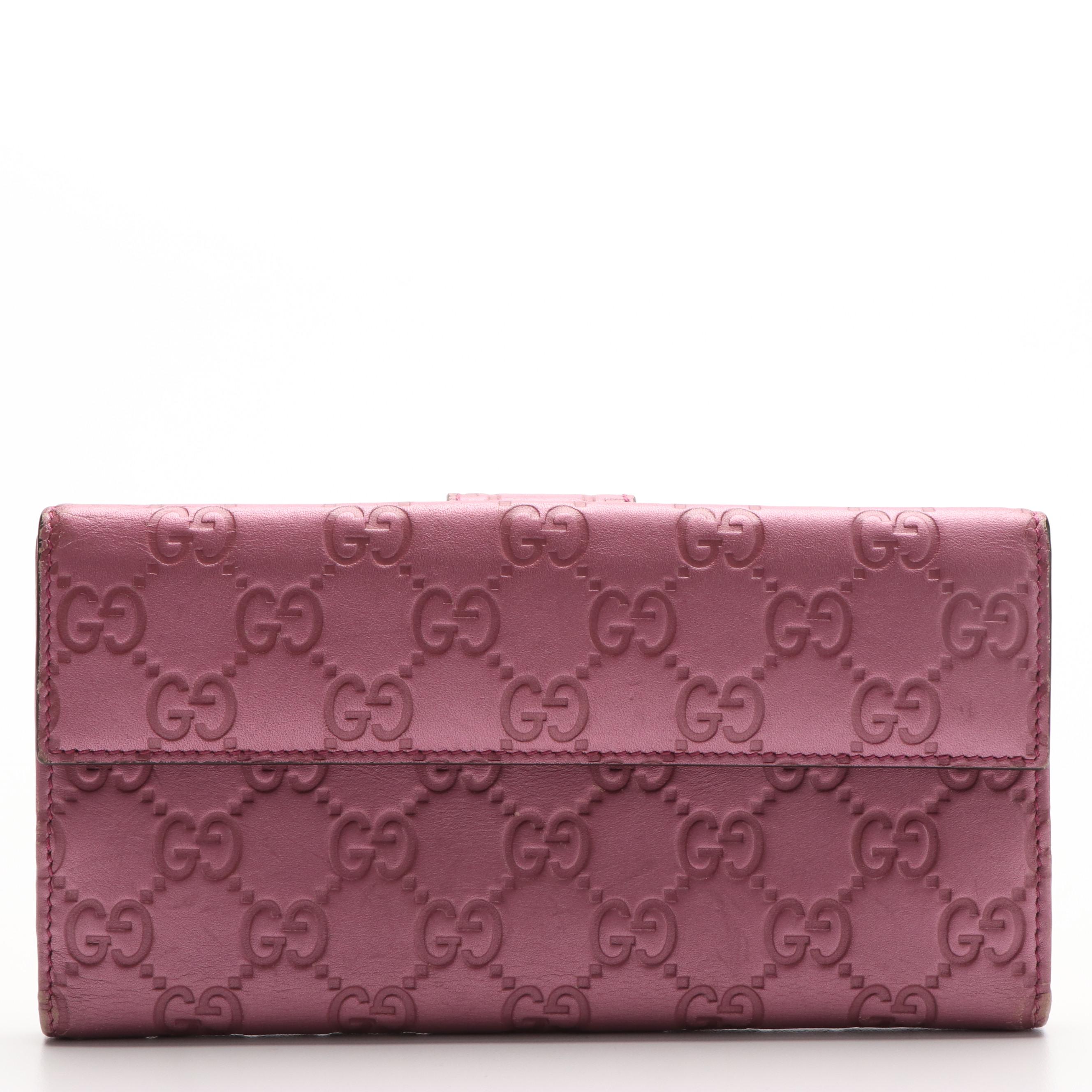 Gucci Guccissima Pink Leather Heart Long Wallet