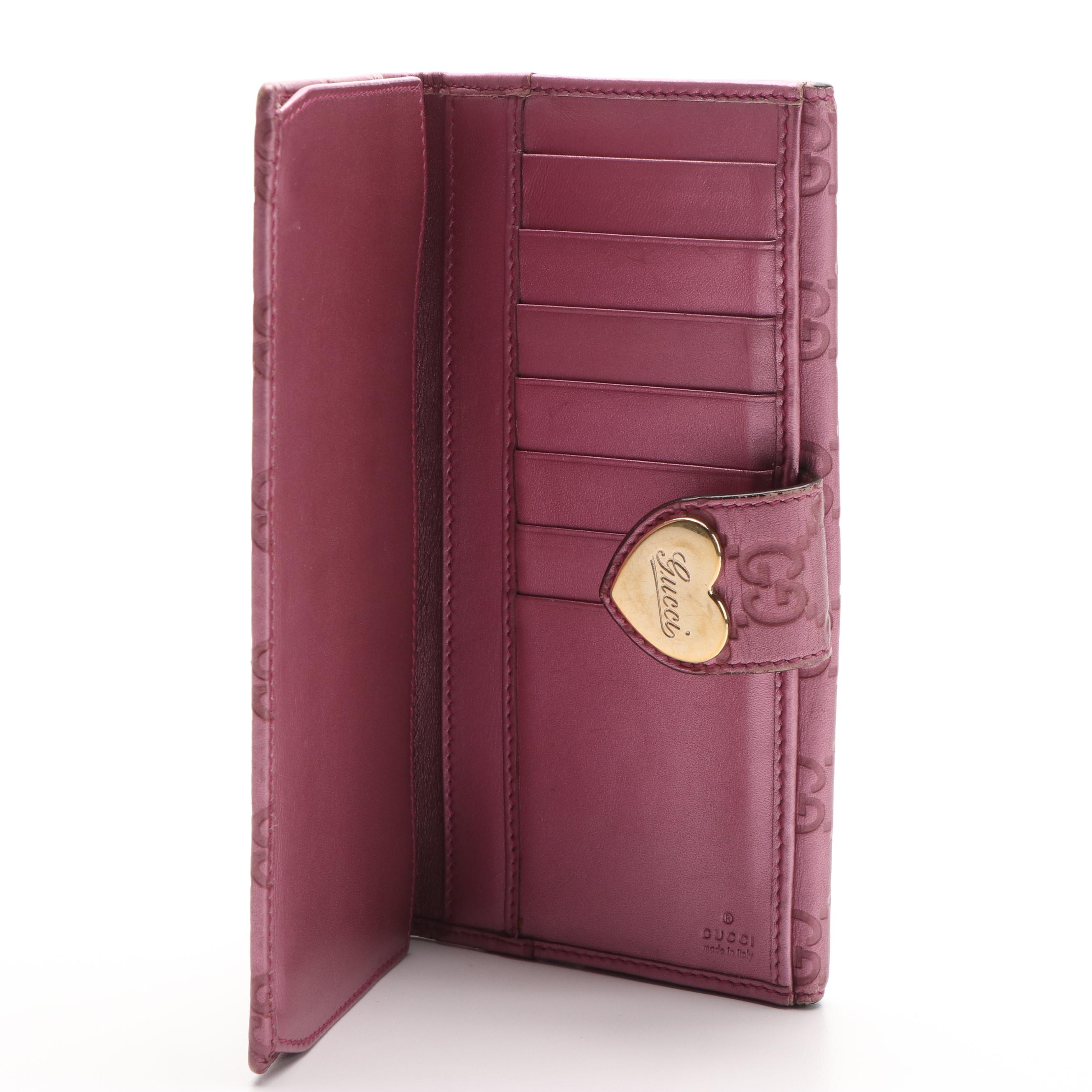 Gucci Guccissima Pink Leather Heart Long Wallet