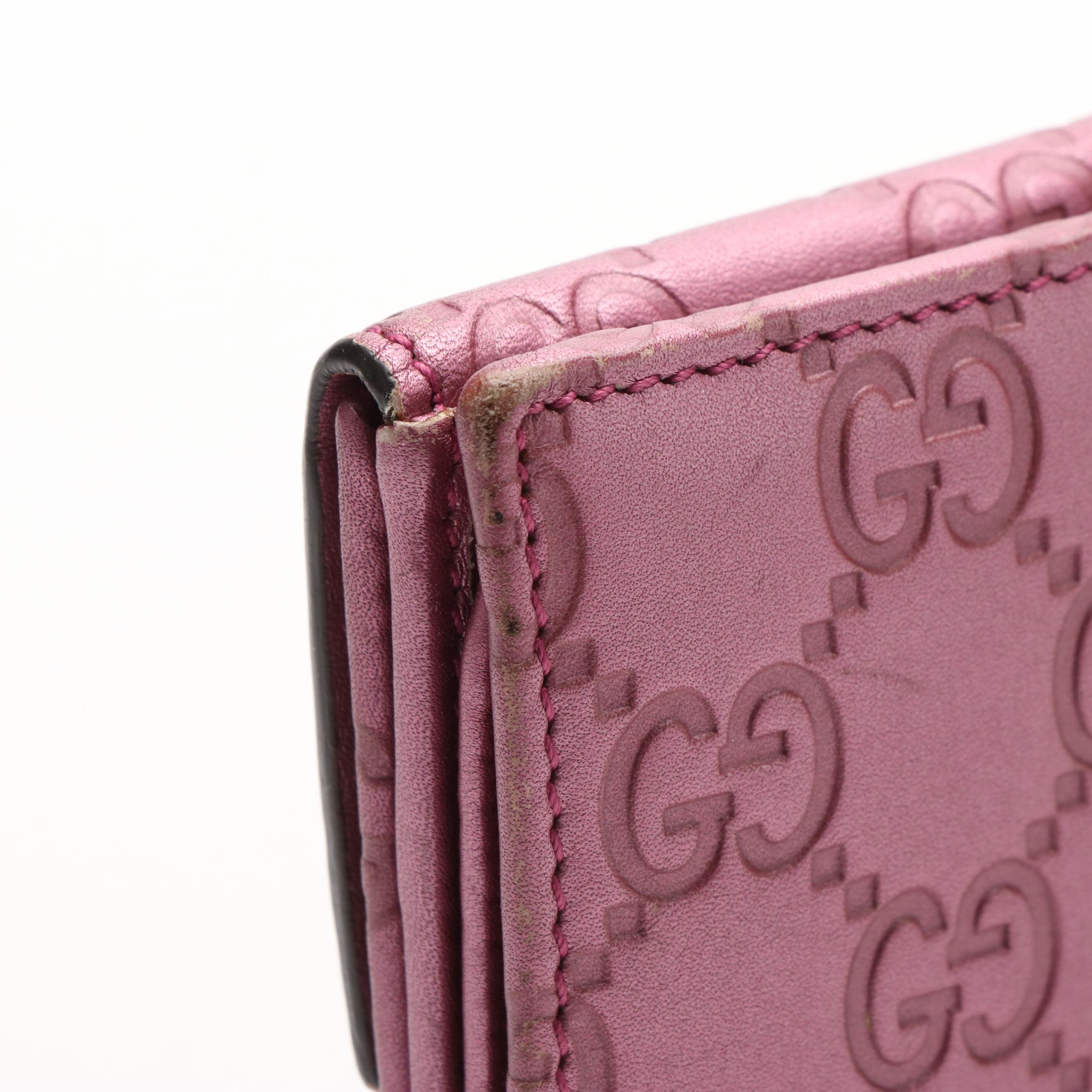 Gucci Guccissima Pink Leather Heart Long Wallet