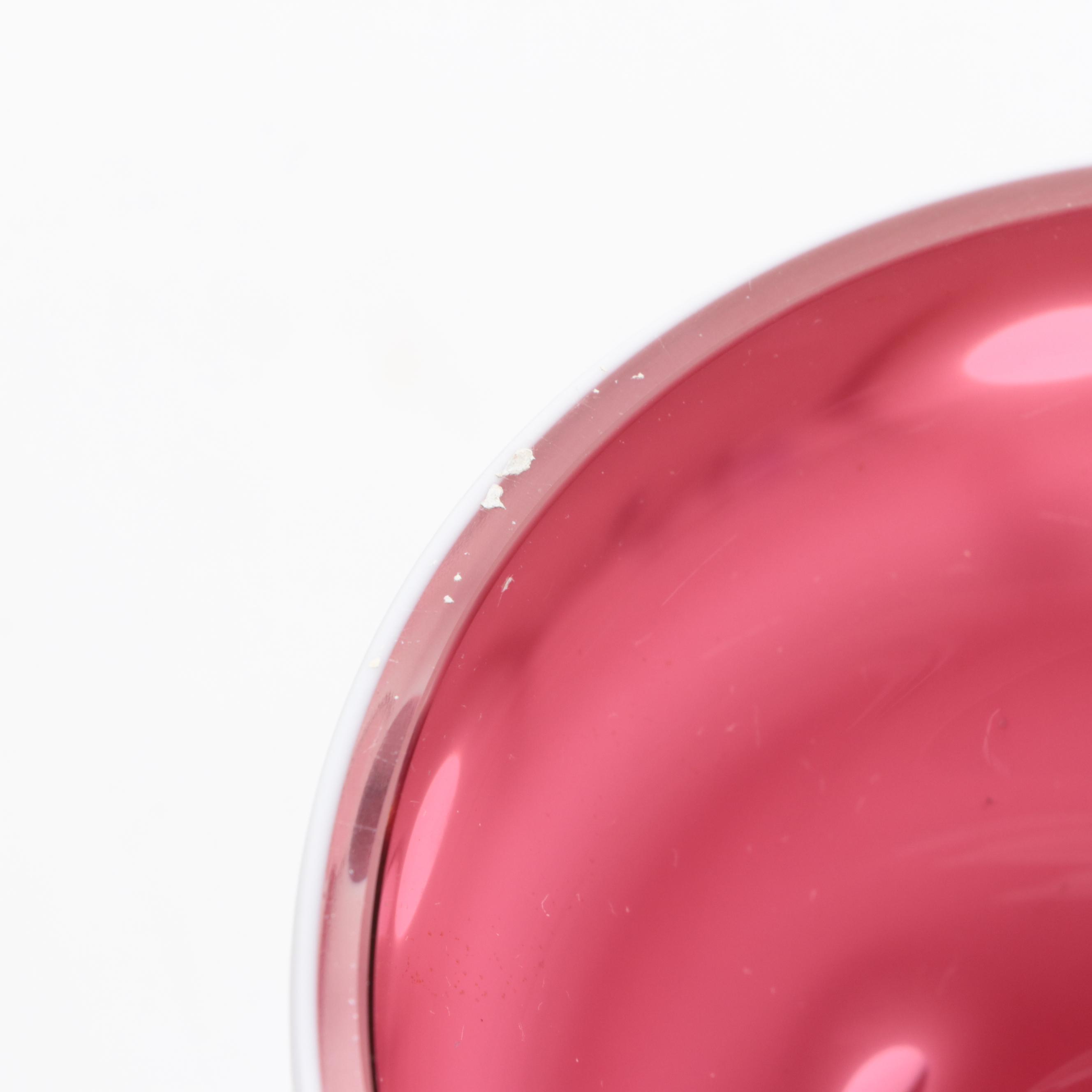 Bohemian White Cut to Cranberry Glass Compote with Floral Design, 1970s