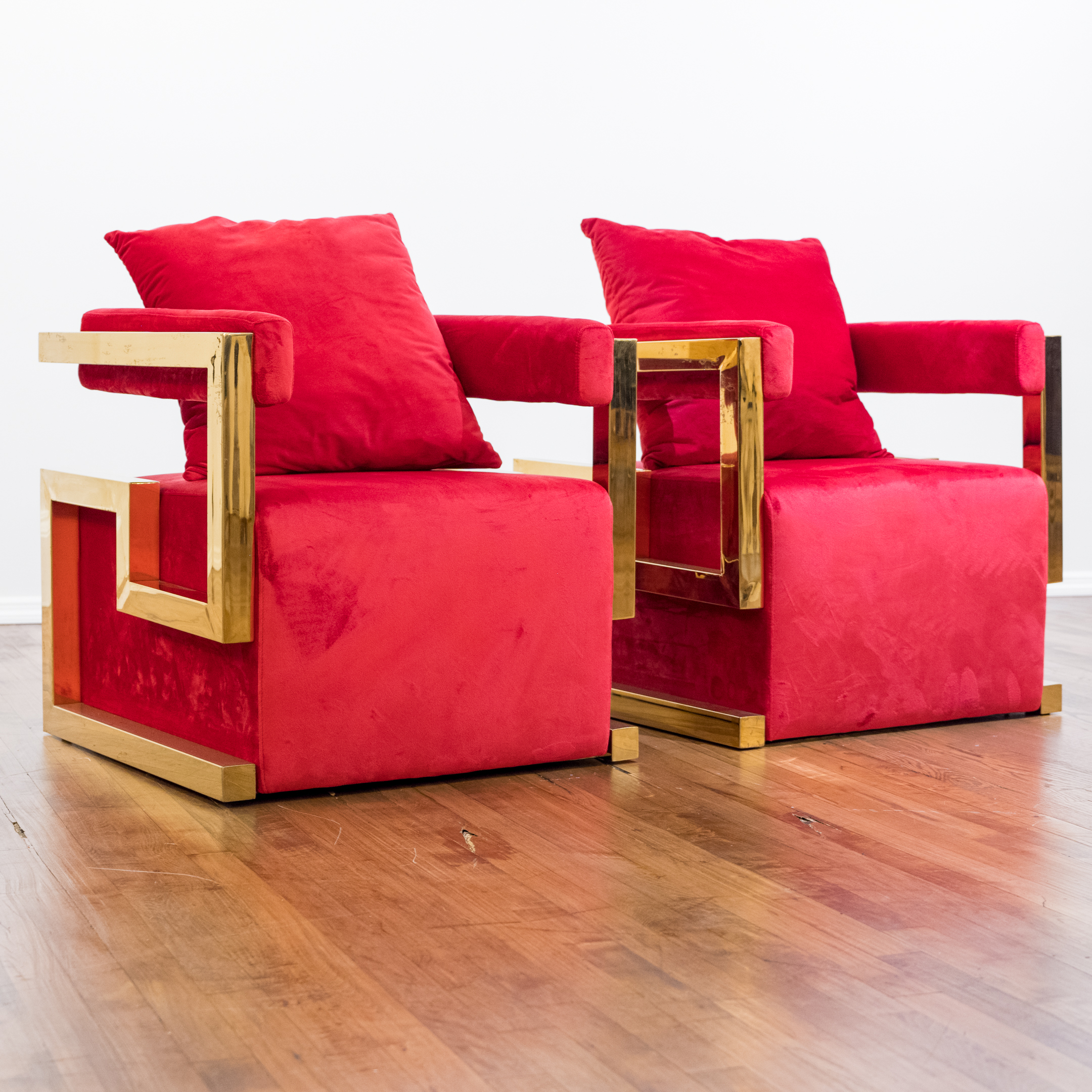 Pair of Neuu Design Studio Brass and Velvet Accent Chairs