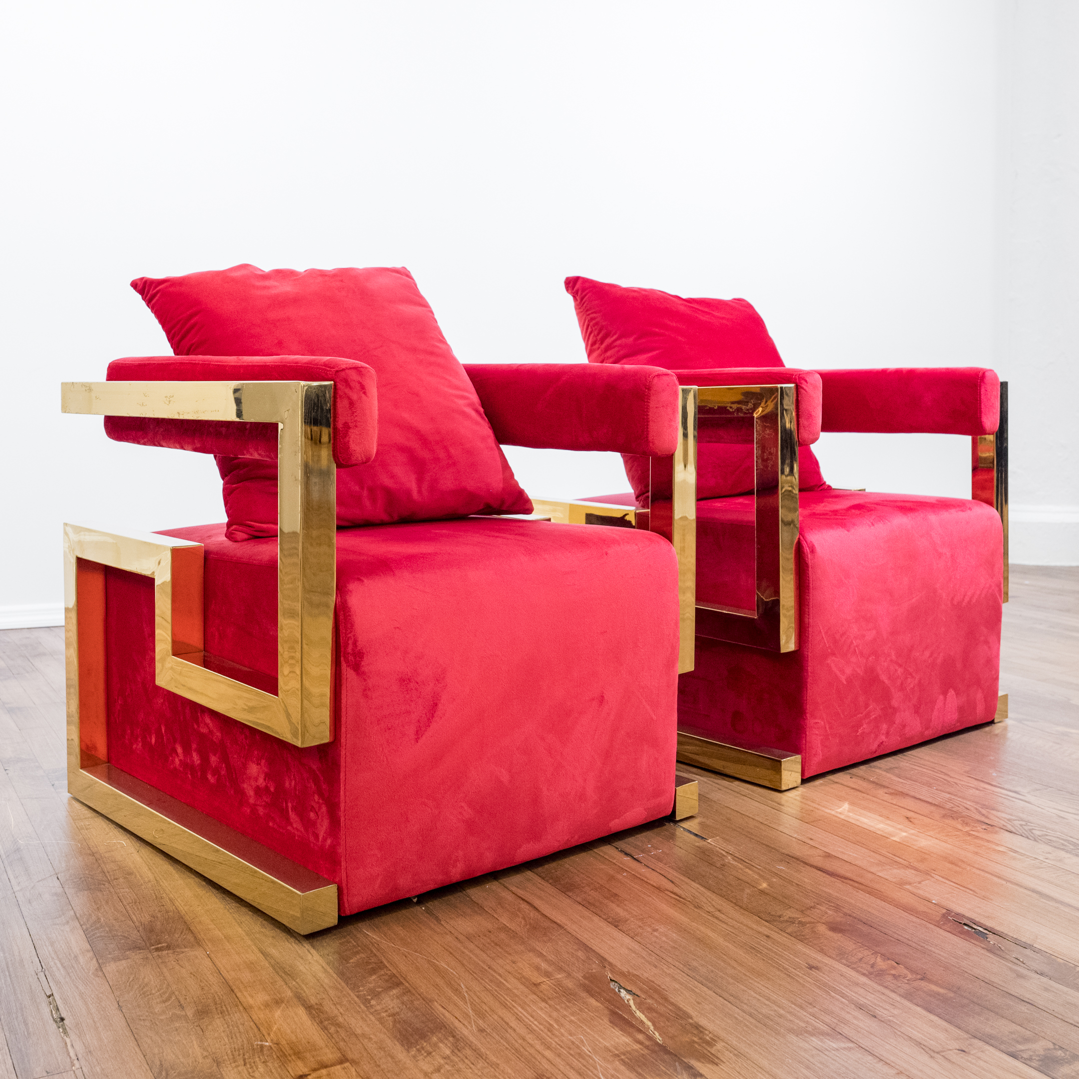 Pair of Neuu Design Studio Brass and Velvet Accent Chairs