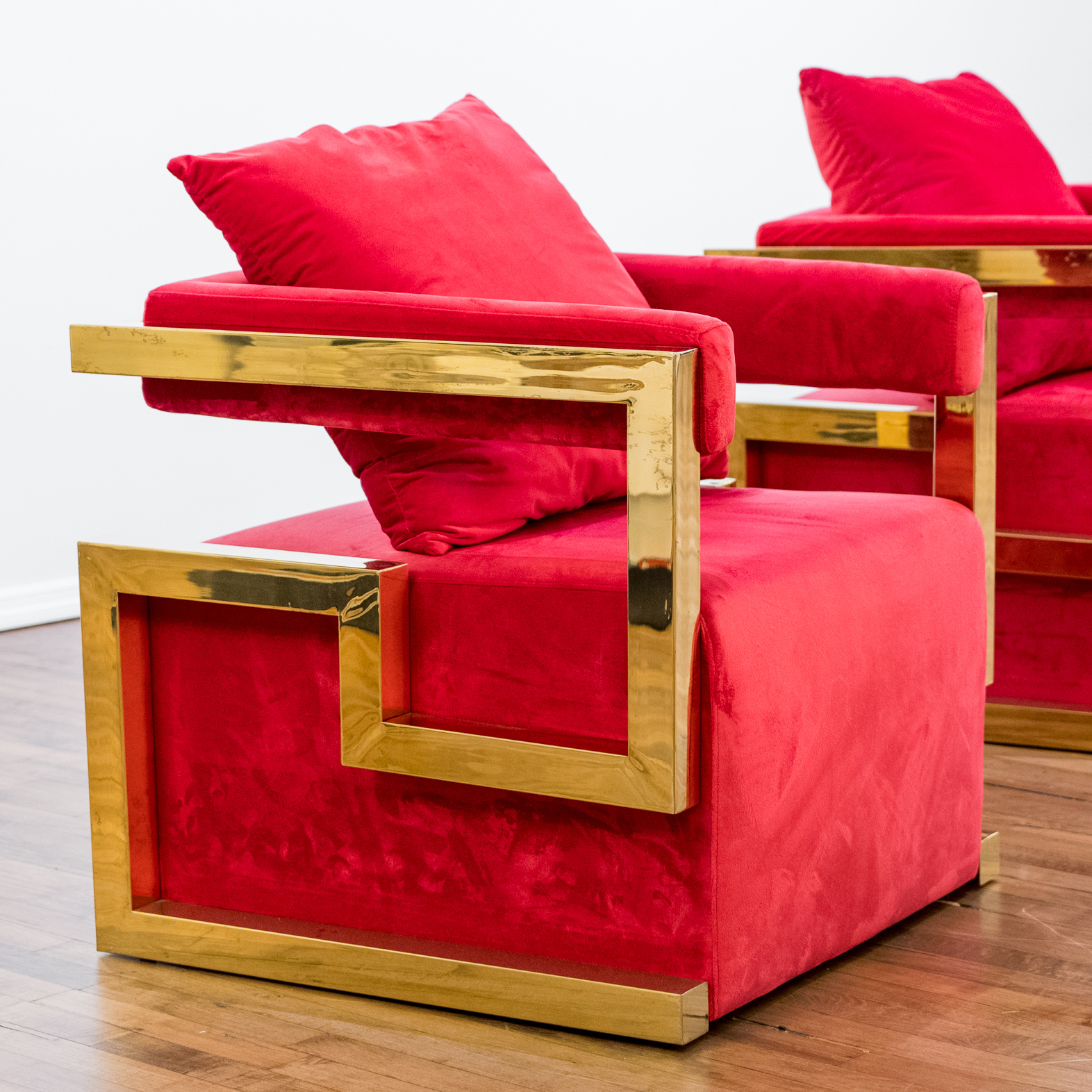 Pair of Neuu Design Studio Brass and Velvet Accent Chairs