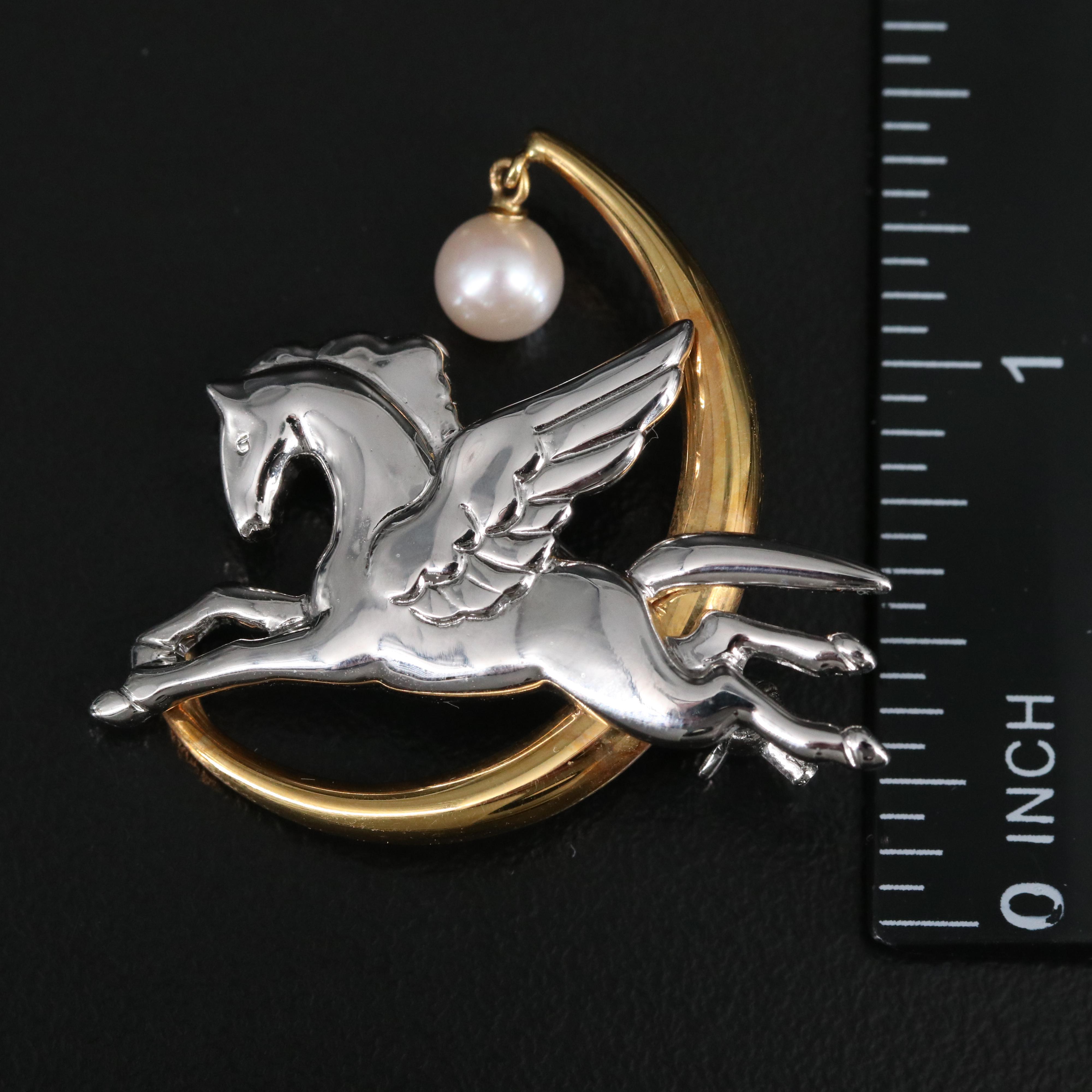 Mikimoto Sterling and 18K Pearl Pegasus Brooch