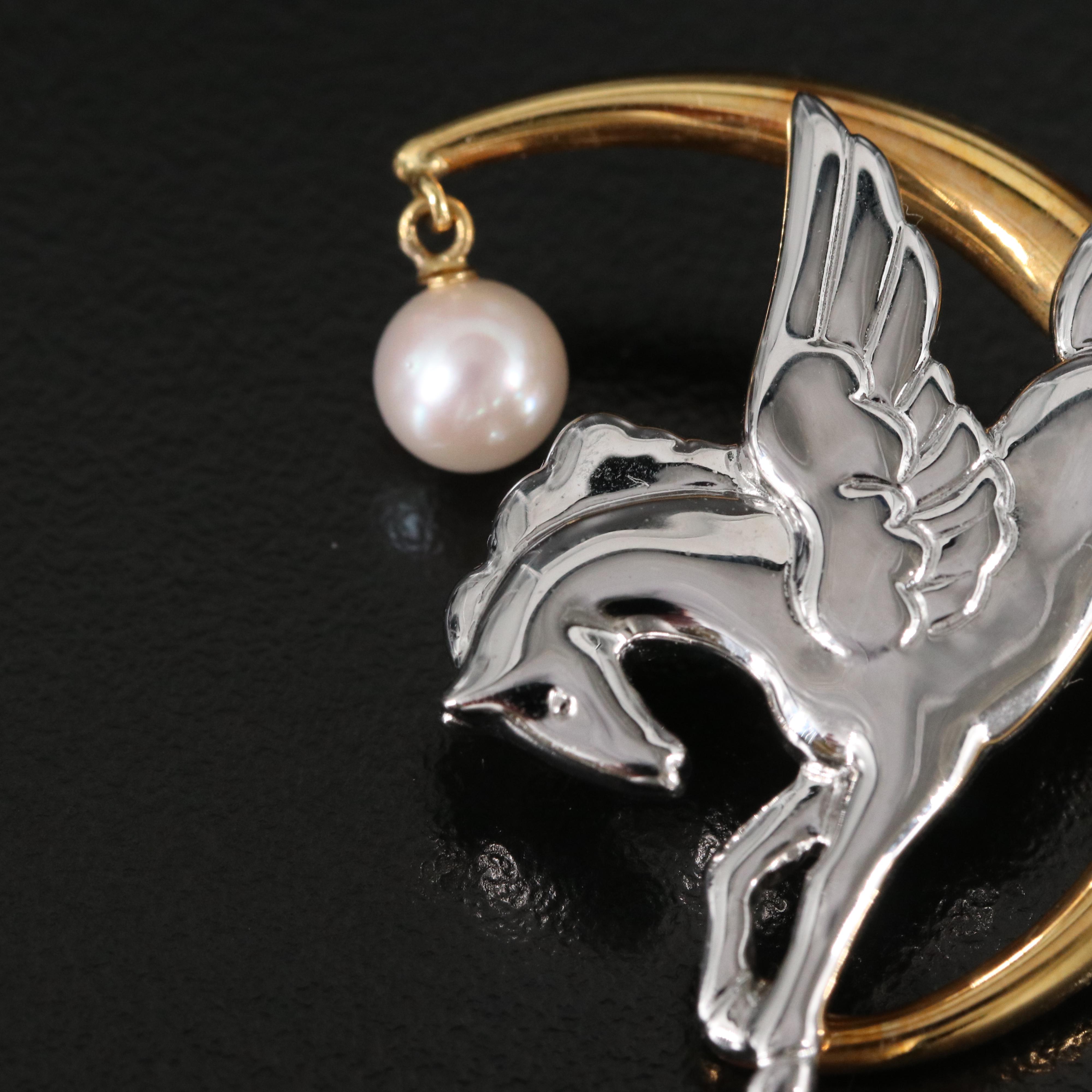 Mikimoto Sterling and 18K Pearl Pegasus Brooch