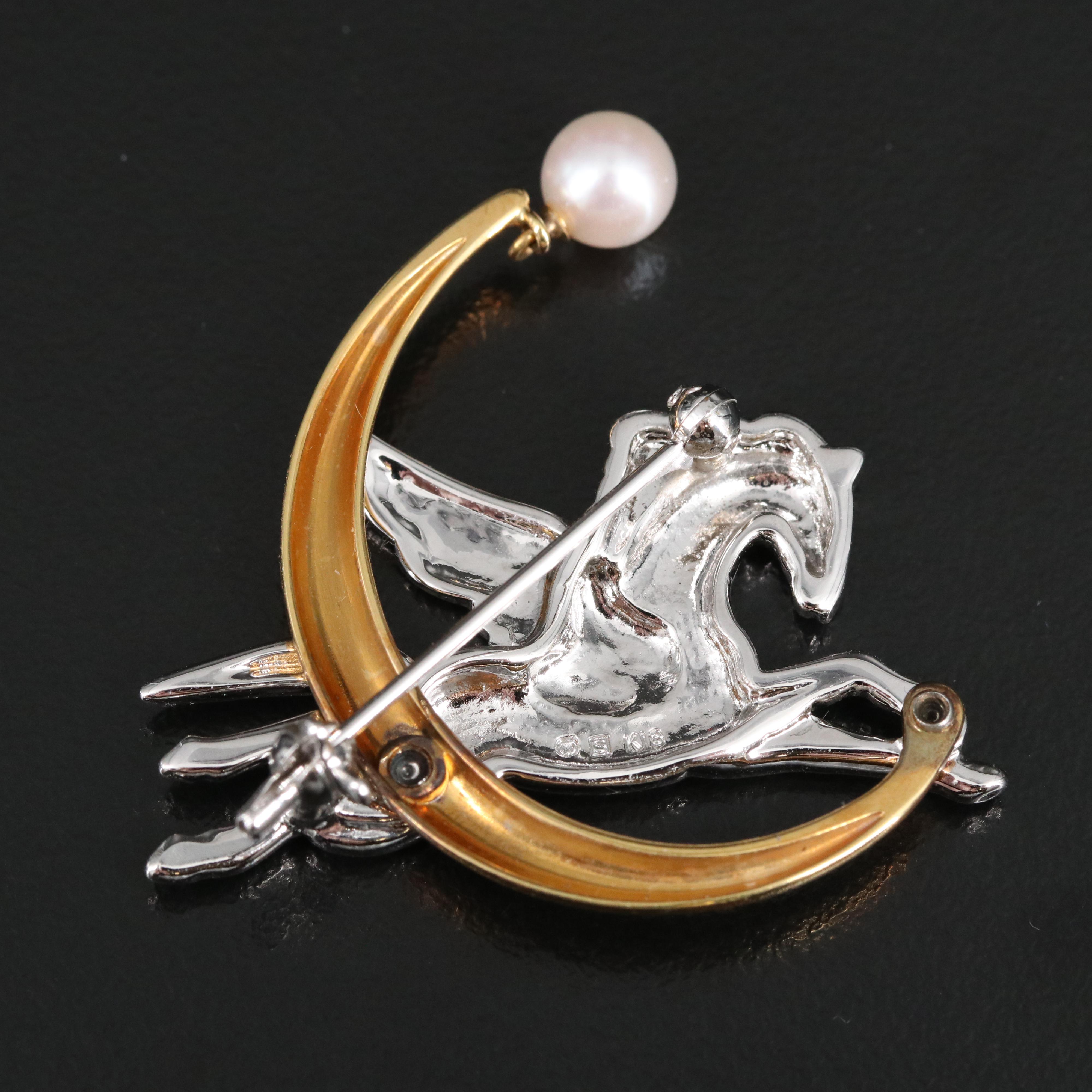Mikimoto Sterling and 18K Pearl Pegasus Brooch