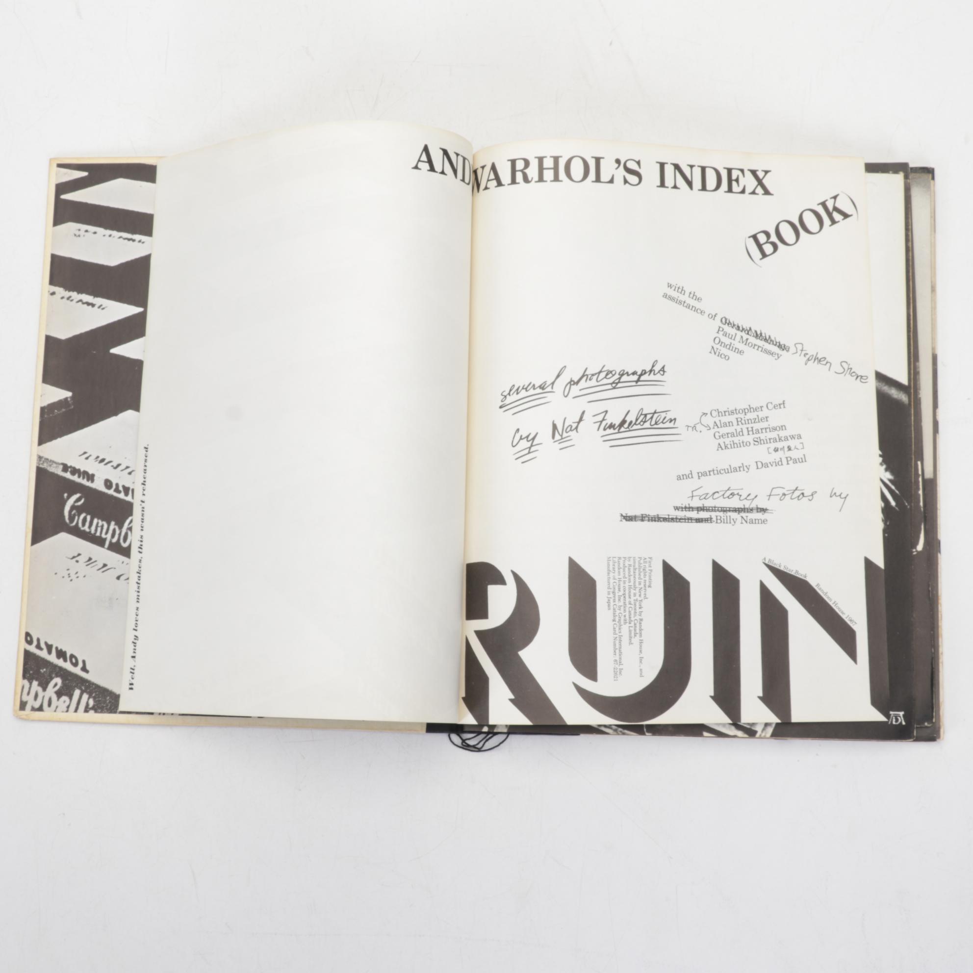 First Edition "Andy Warhol's Index (Book)" by Andy Warhol, 1967