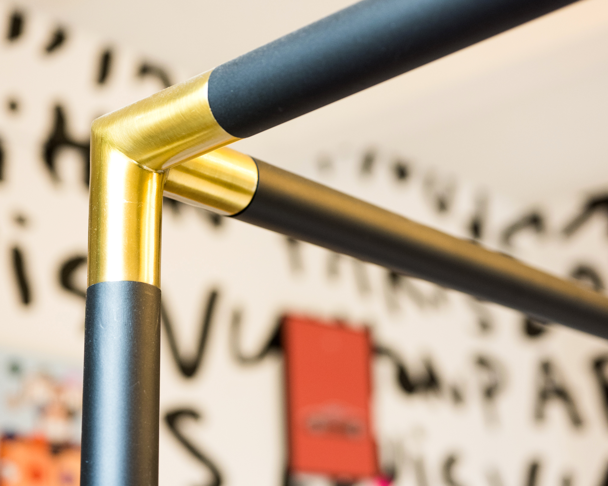 Matt Black Metal King Bed Frame with Brushed Brass Finish Fittings