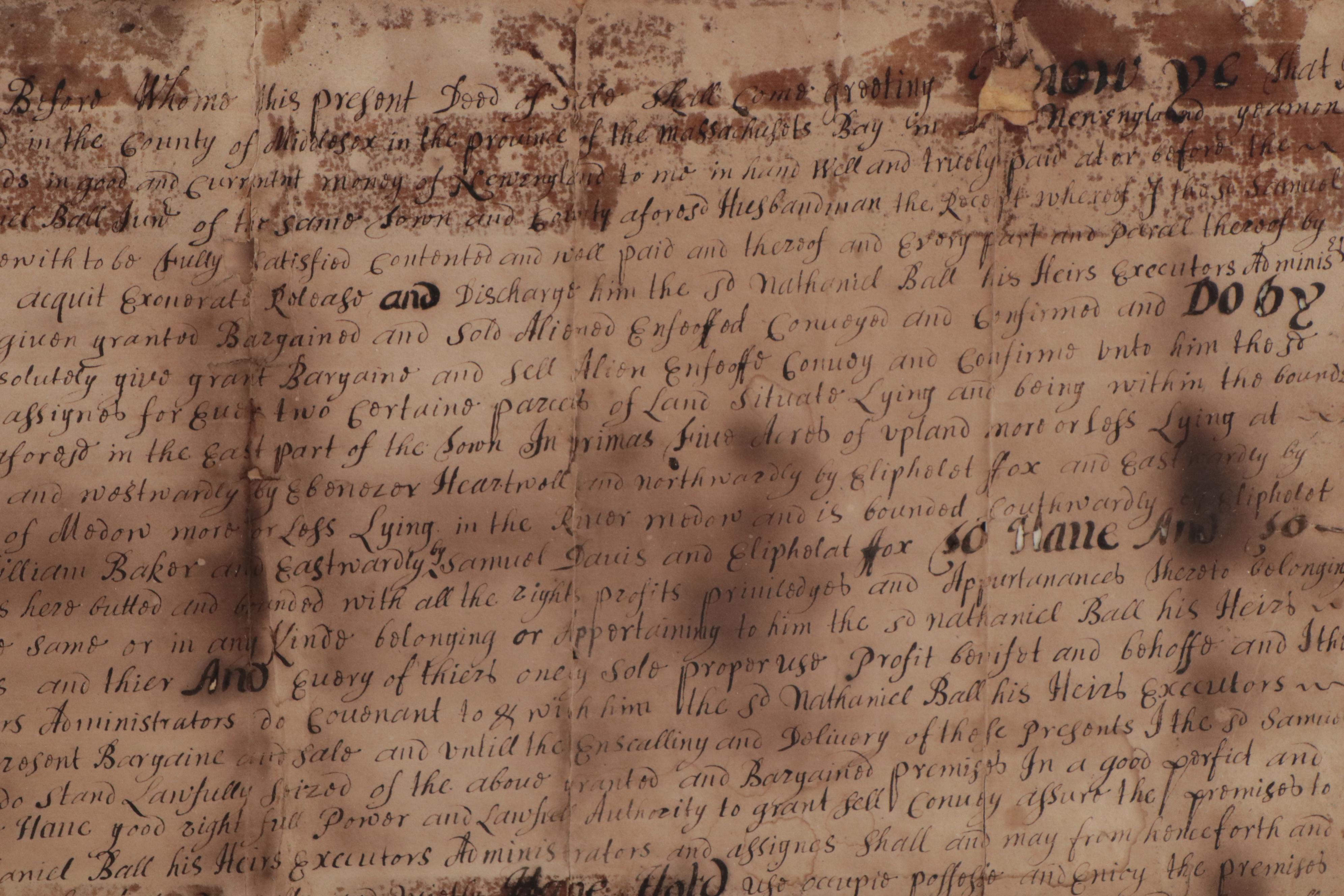 Concord, Massachusetts Land Grant Document, 1699 EBTH