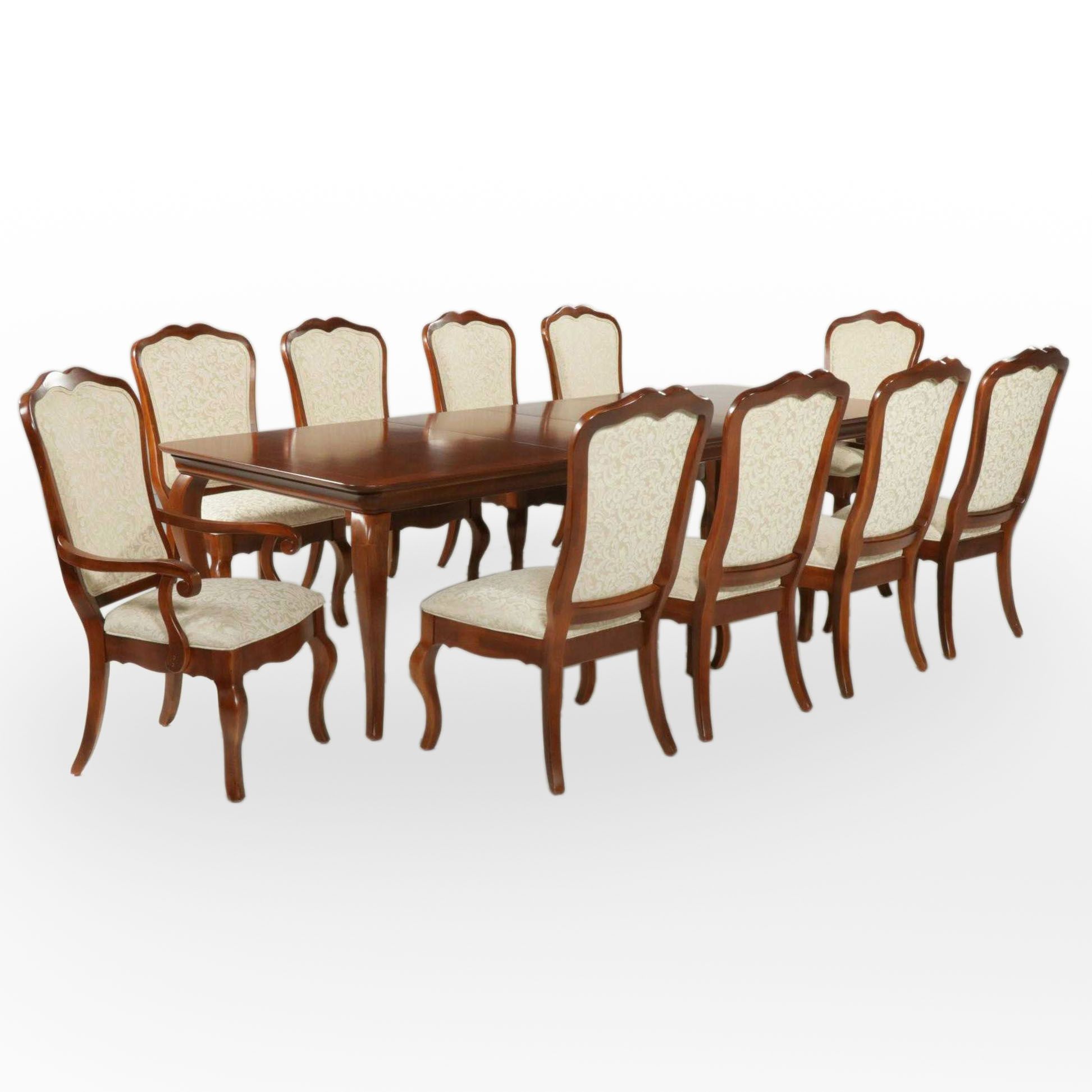 Thomasville Cherrywood-Finished Hardwood Extension Dining Table with Ten Chairs
