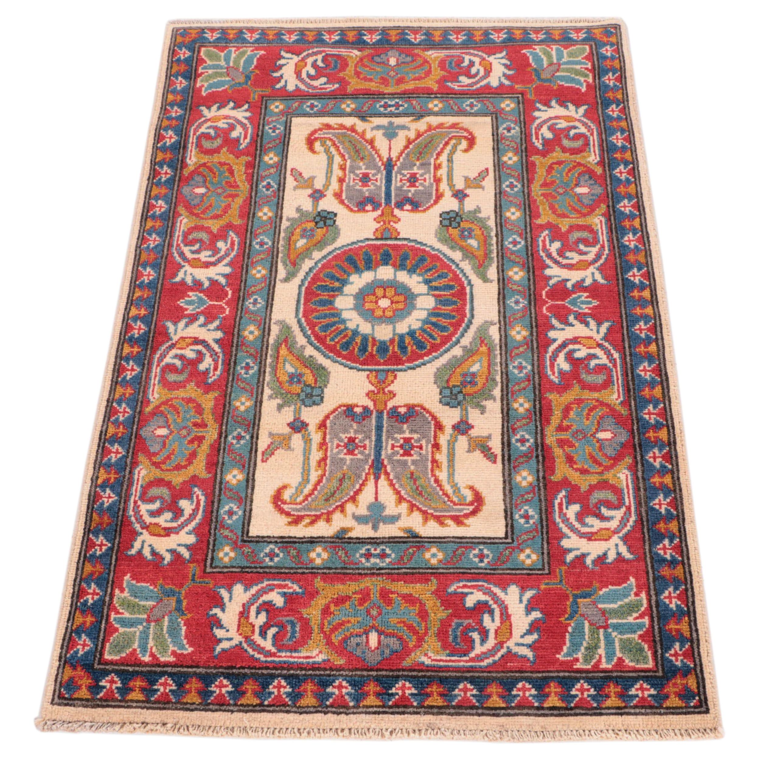 2'8 x 4'3 Hand-Knotted Afghan Kazak Accent Rug