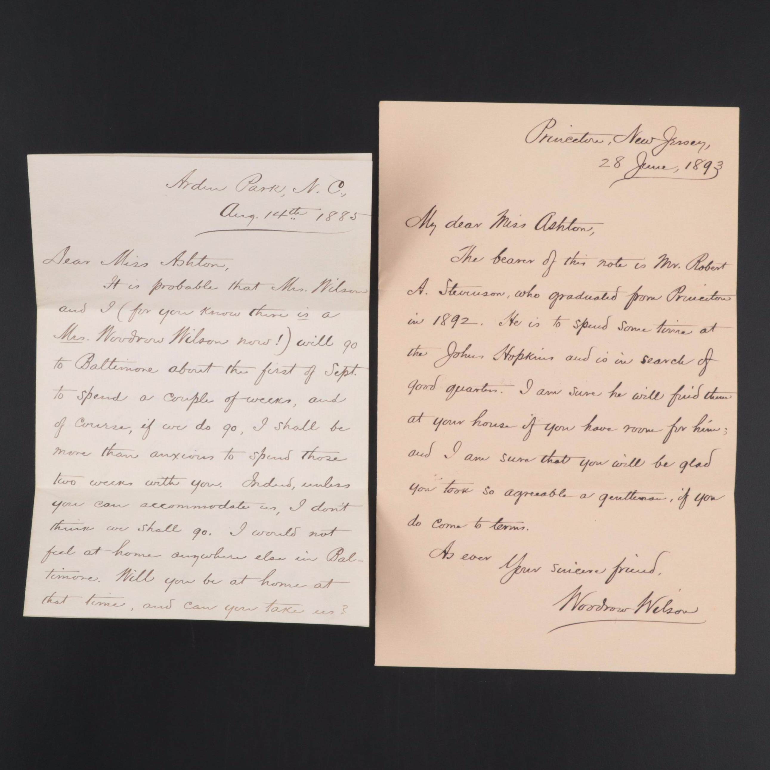 Woodrow Wilson Letters Signed, Late 19th Century