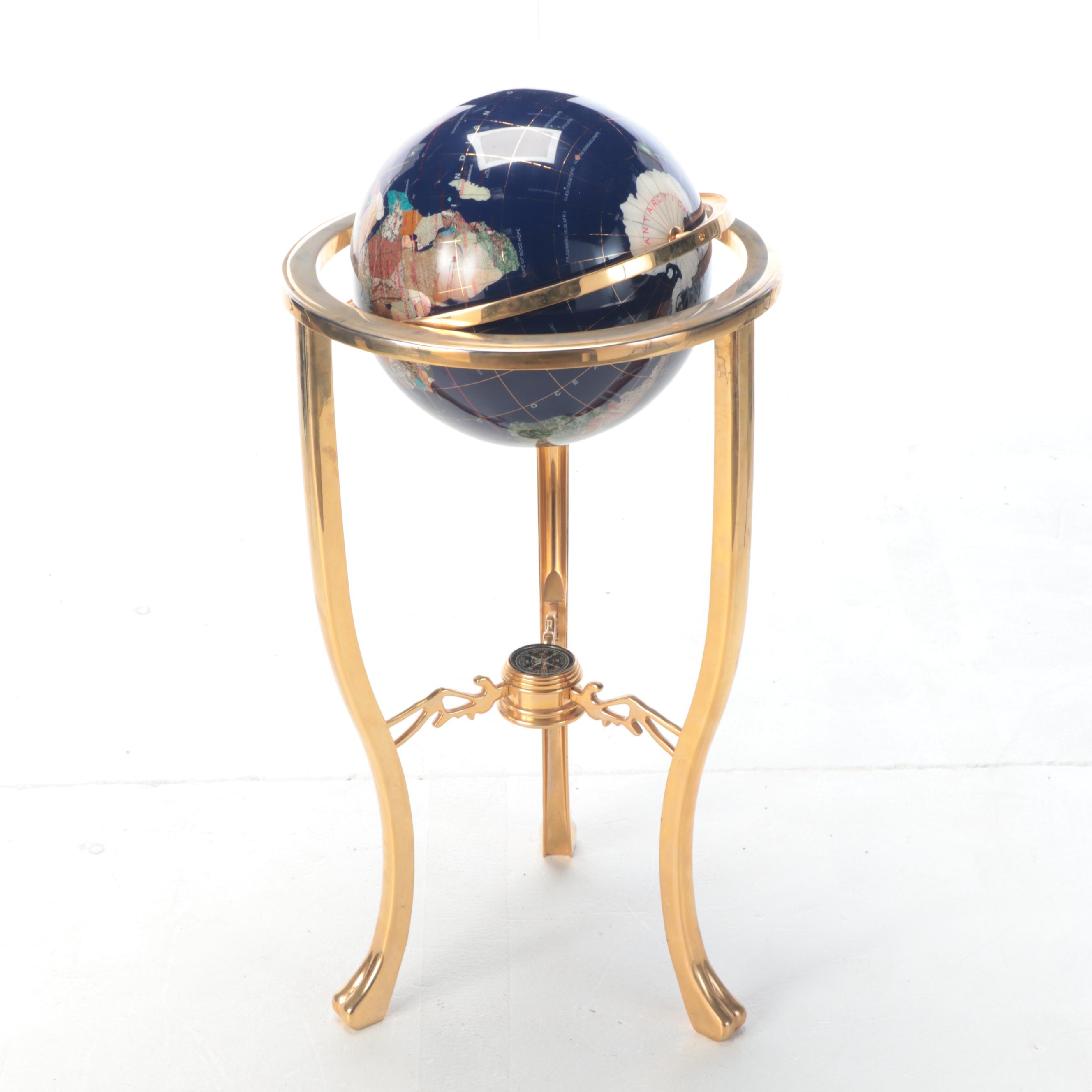 Stone and Abalone Shell Inlaid Globe EBTH