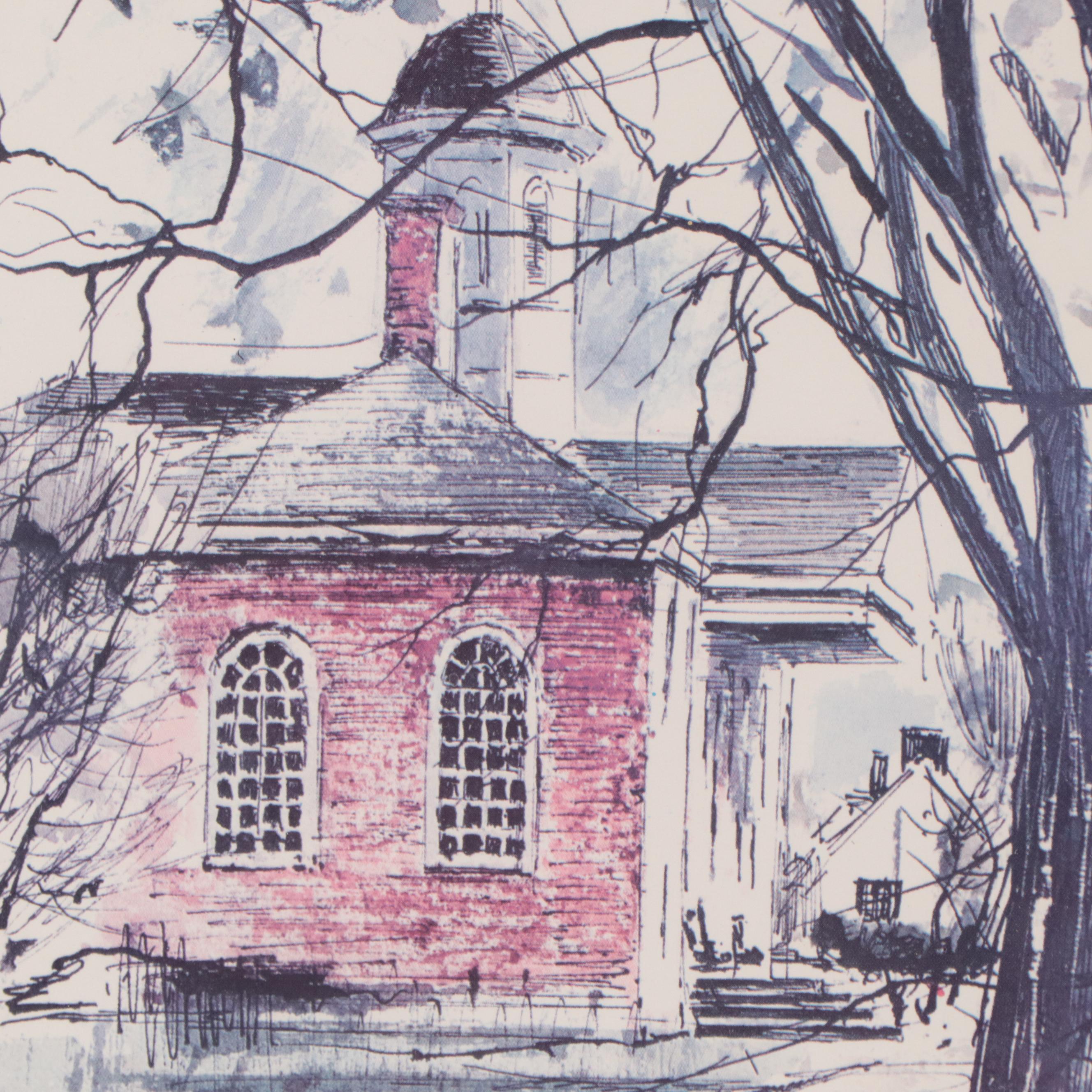 Offset Lithographs of Architectural Landscapes After John Haymson, More