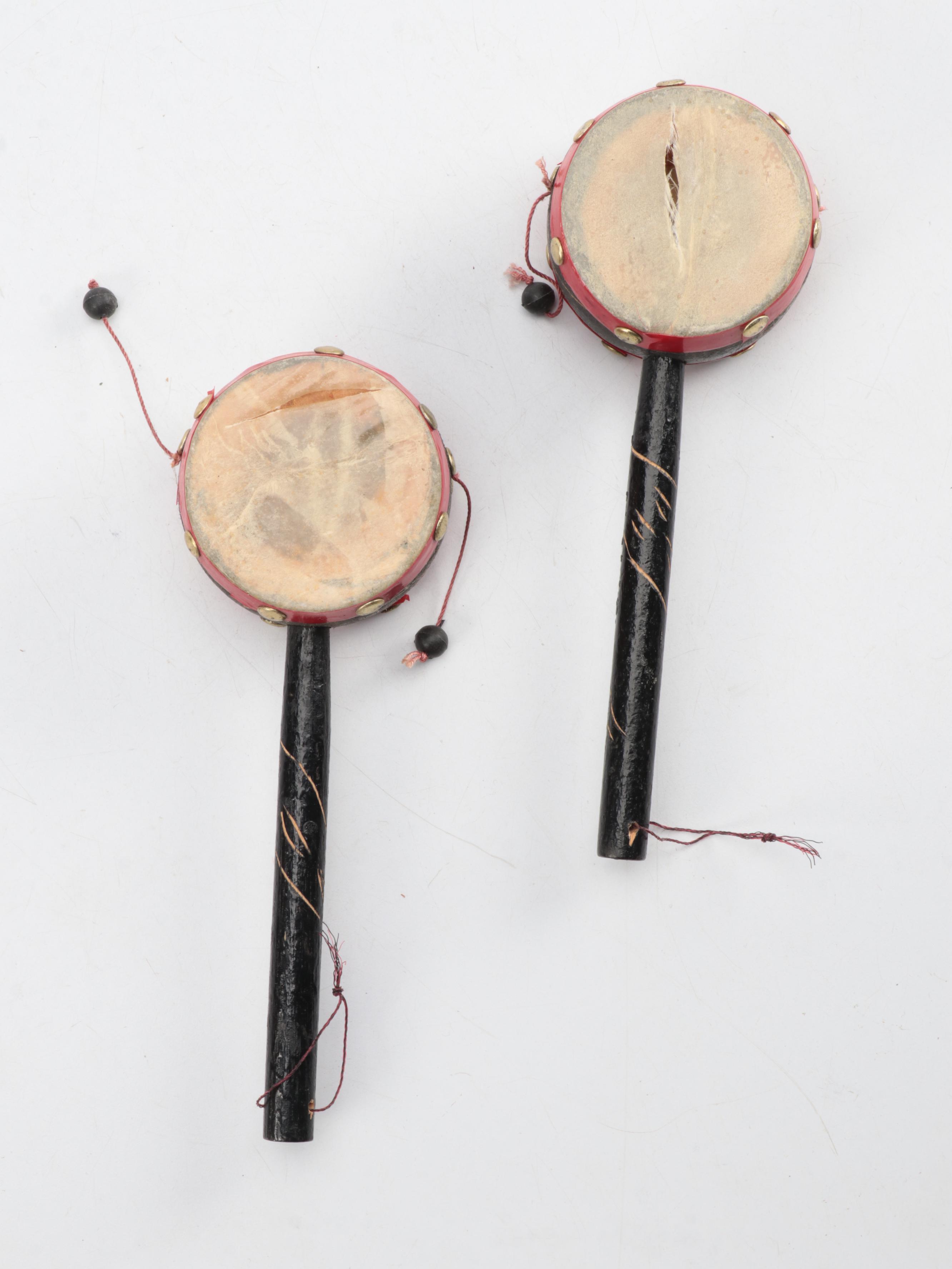 Moroccan Tbilat Drum, Persian Daf Drum and Tourist Maracas and Hand Drums