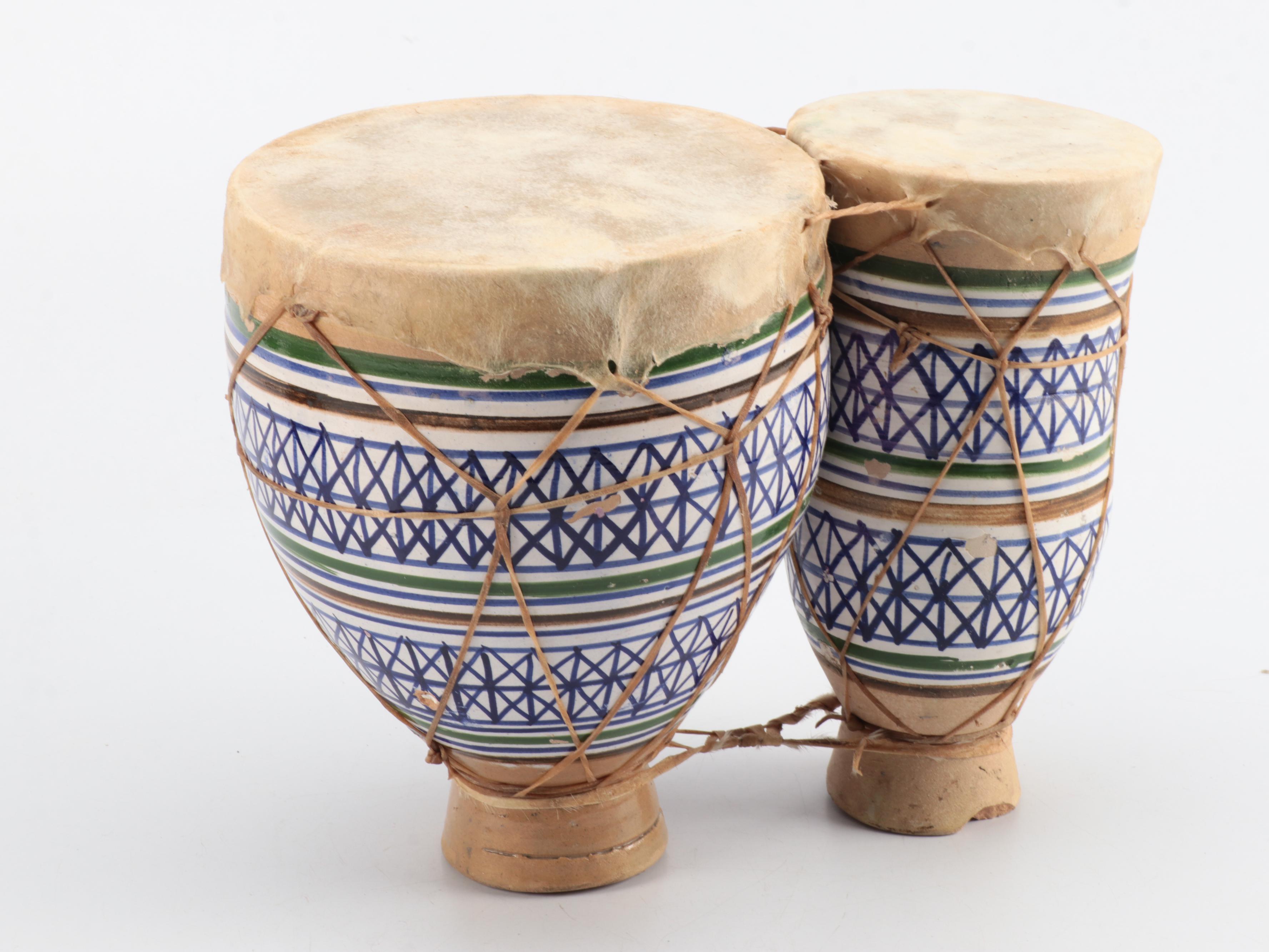 Moroccan Tbilat Drum, Persian Daf Drum and Tourist Maracas and Hand Drums