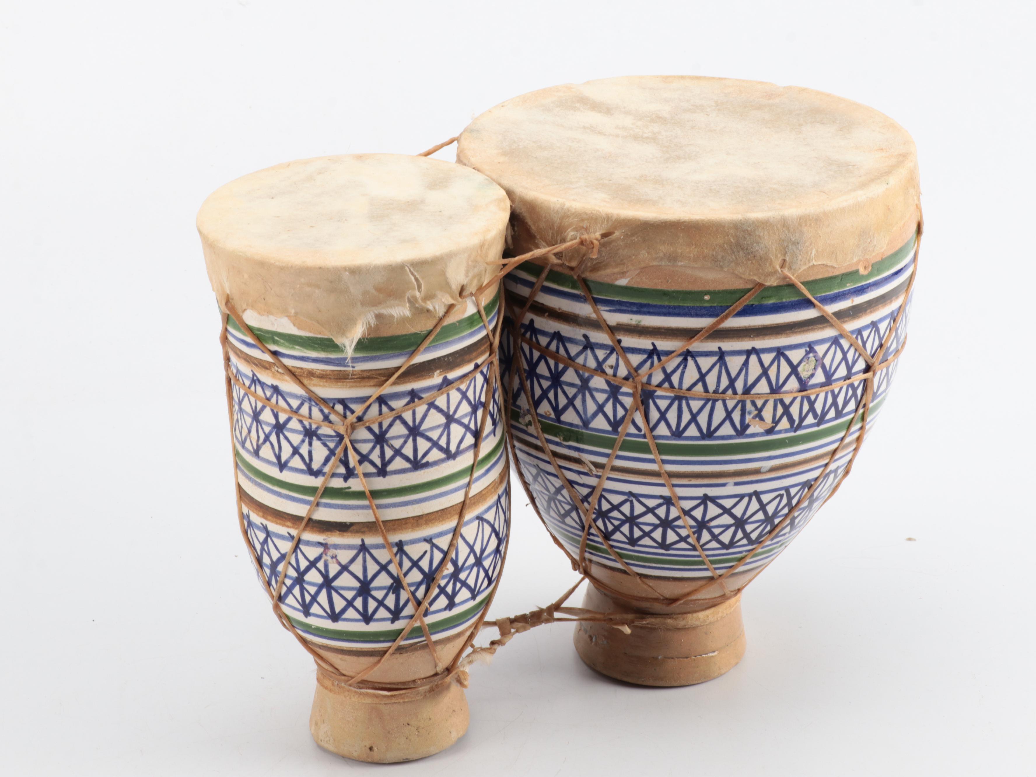 Moroccan Tbilat Drum, Persian Daf Drum and Tourist Maracas and Hand Drums